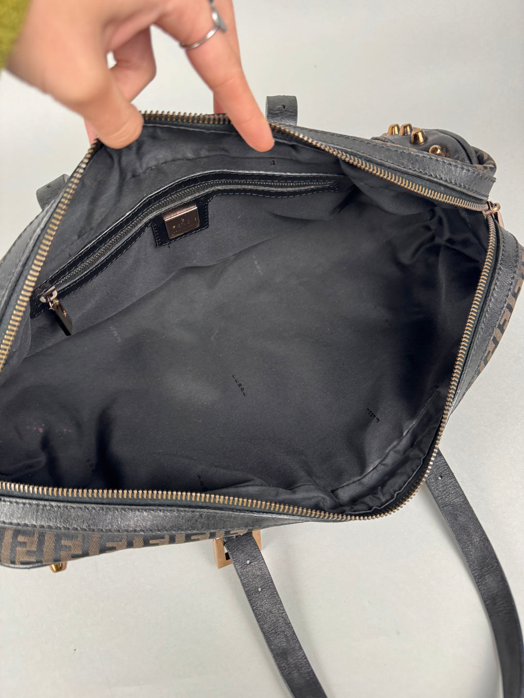 Fendi Monogram Zucchino Studded Bowler Bag