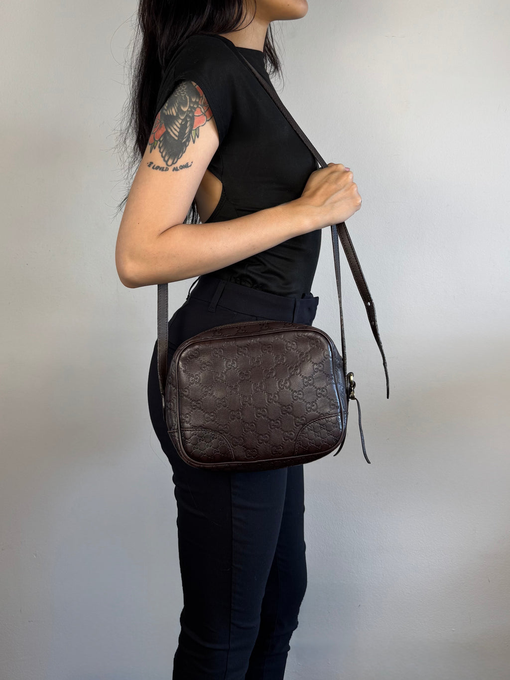 Gucci Monogram Bree Disco Brown Leather Crossbody