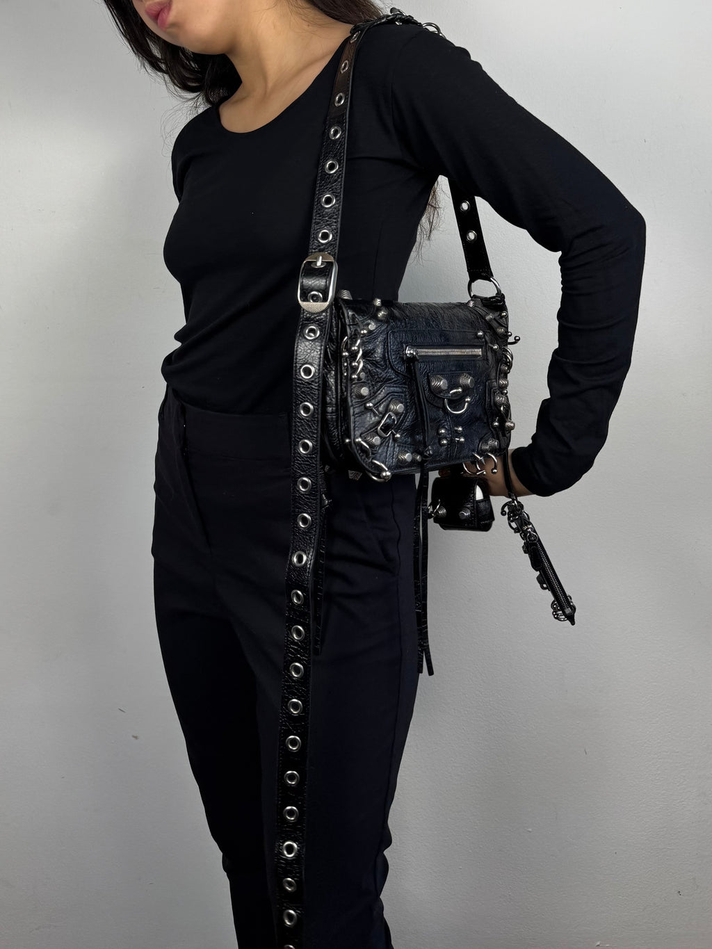 Balenciaga Agneau Arena XS Piercing Le Cagole Flap Bag Leather Black