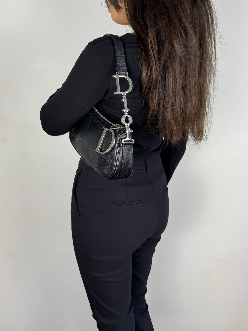 Christian Dior D Charms Black Leather Pochette
