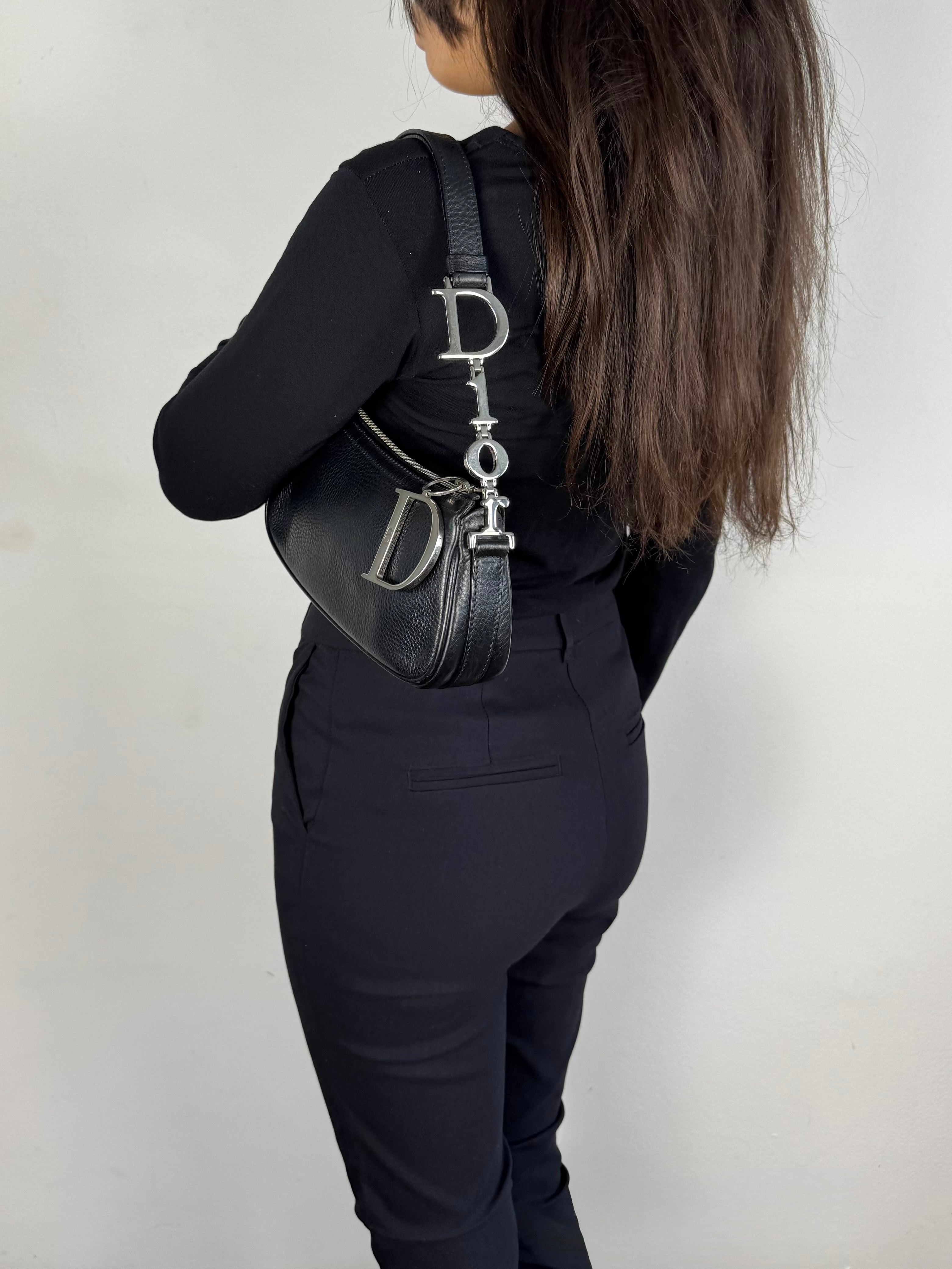 Christian Dior D Charms Black Leather Pochette