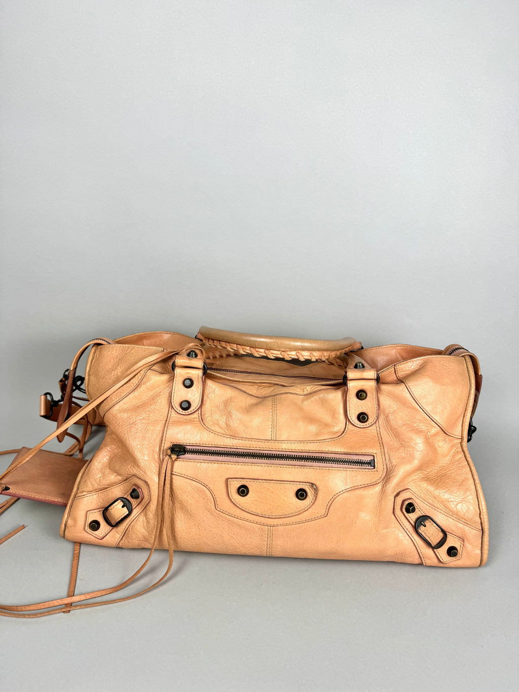 Balenciaga Cumin Lambskin Leather Motorcycle Part-Time Bag