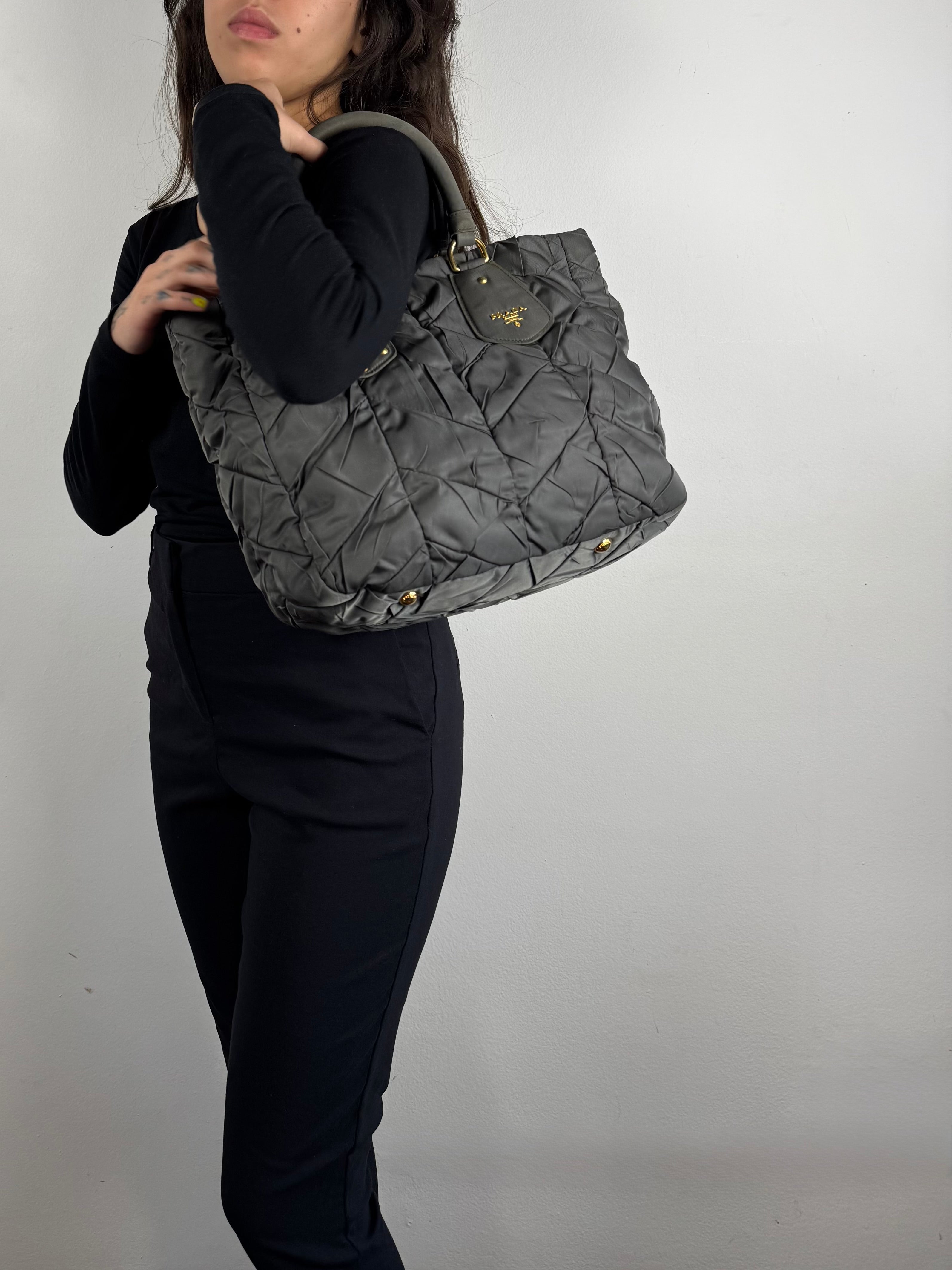 Prada Tessuto Chevron Nylon Tote Grey