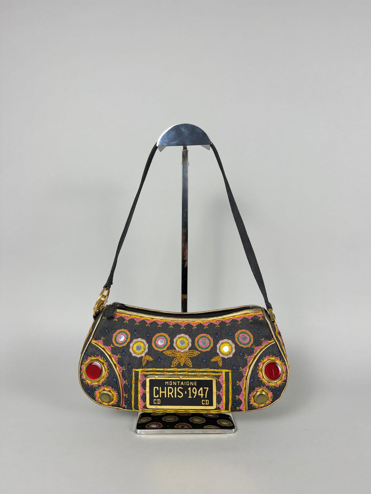 Christian Dior Embroidered Montaigne Cadillac 1947 Denim Bag