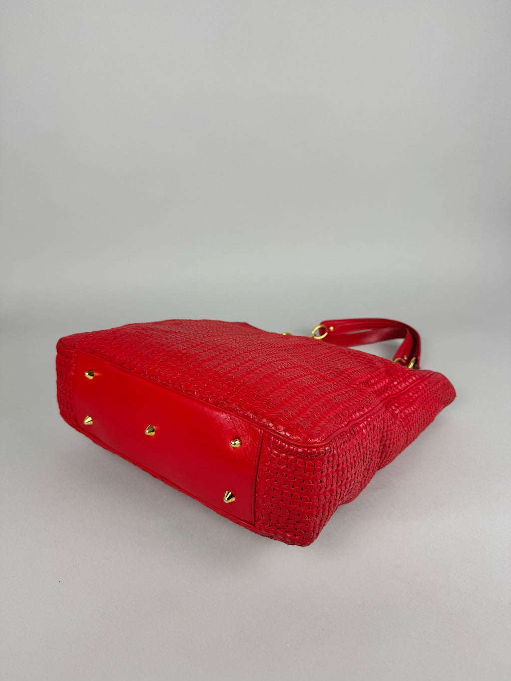 Christian Dior Red Woven Lambskin Leather Lady Dior Tote