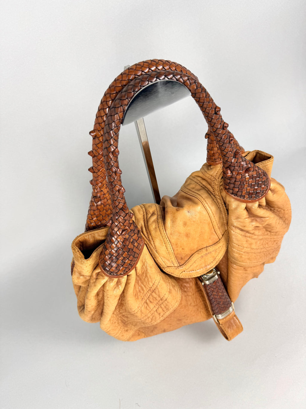Fendi Spy Intreciatto Caramel Leather Bag