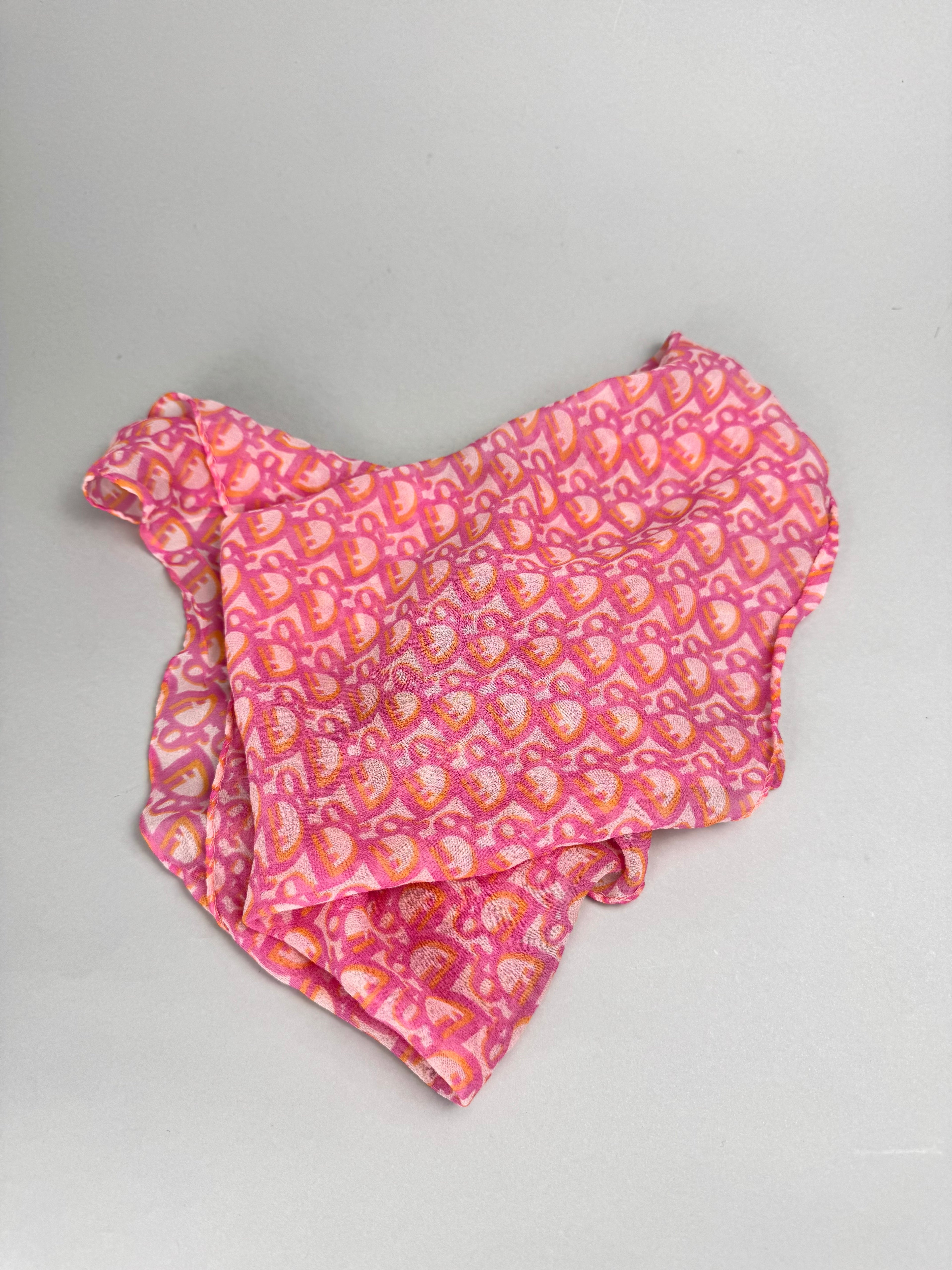 Christian Dior Vintage Pink Oblique Monogram Chiffon Silk Scarf
