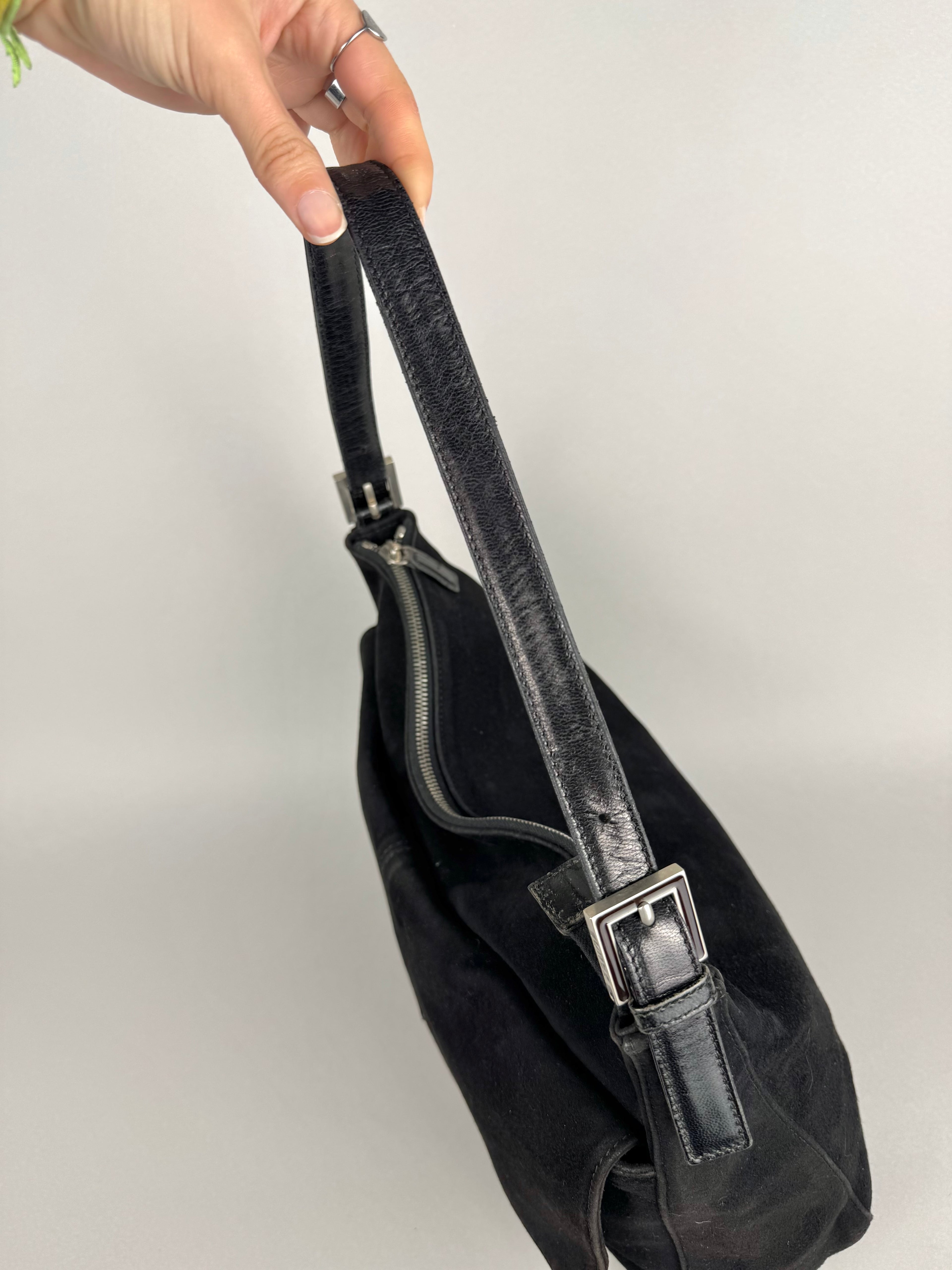 Fendi Mamma Baguette Black Suede Leather
