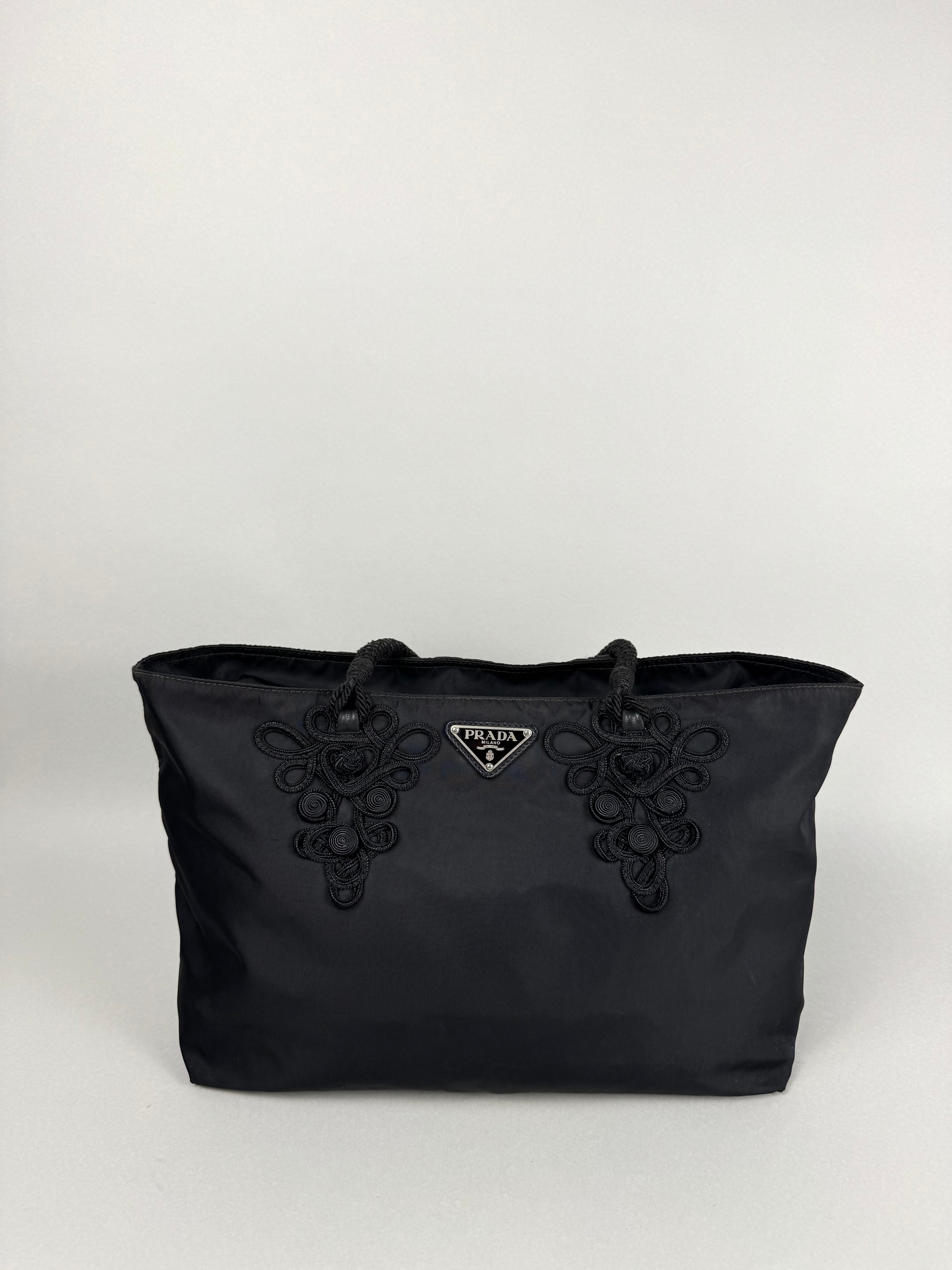 Prada Black Nylon Braided Tote