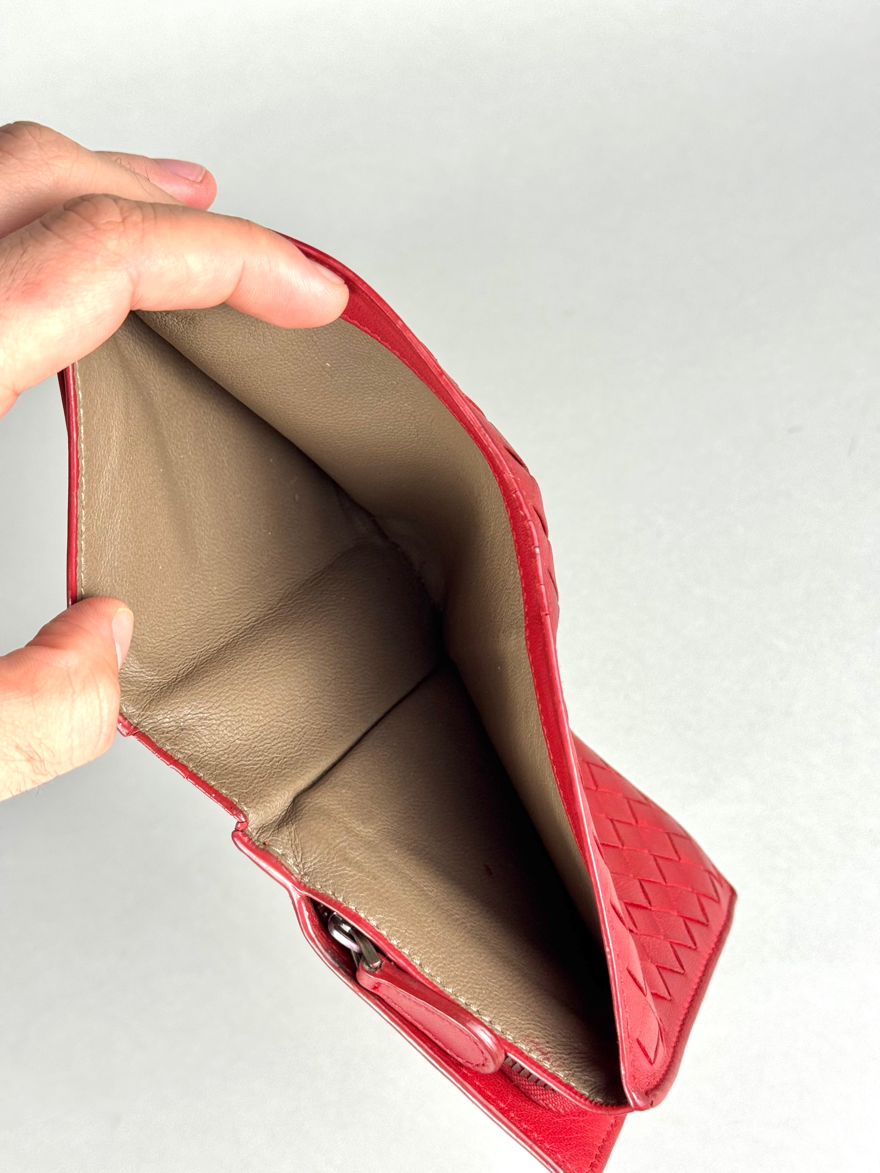 Bottega Veneta Intrecciato Red Leather Wallet