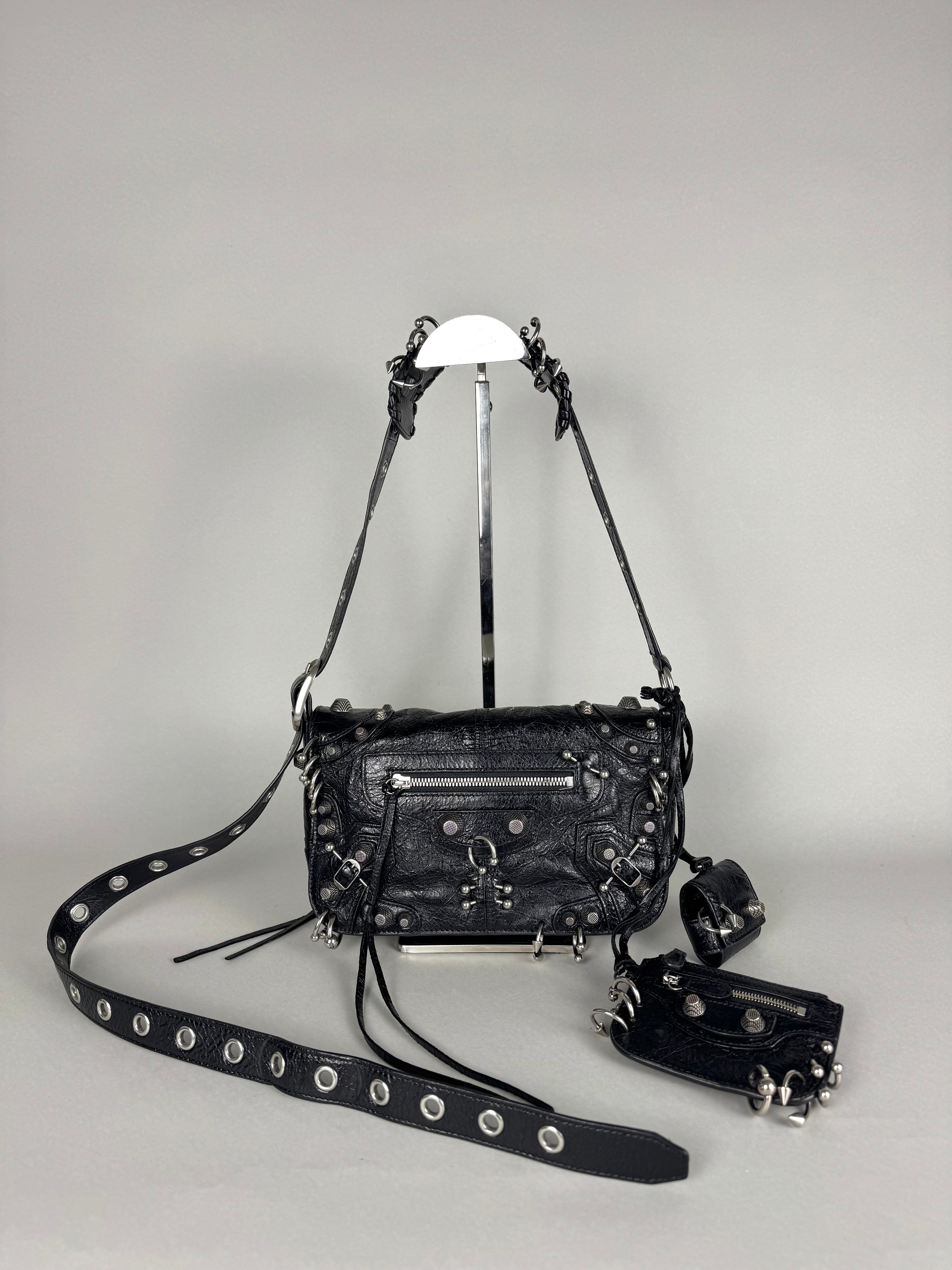 Balenciaga Agneau Arena XS Piercing Le Cagole Flap Bag Leather Black
