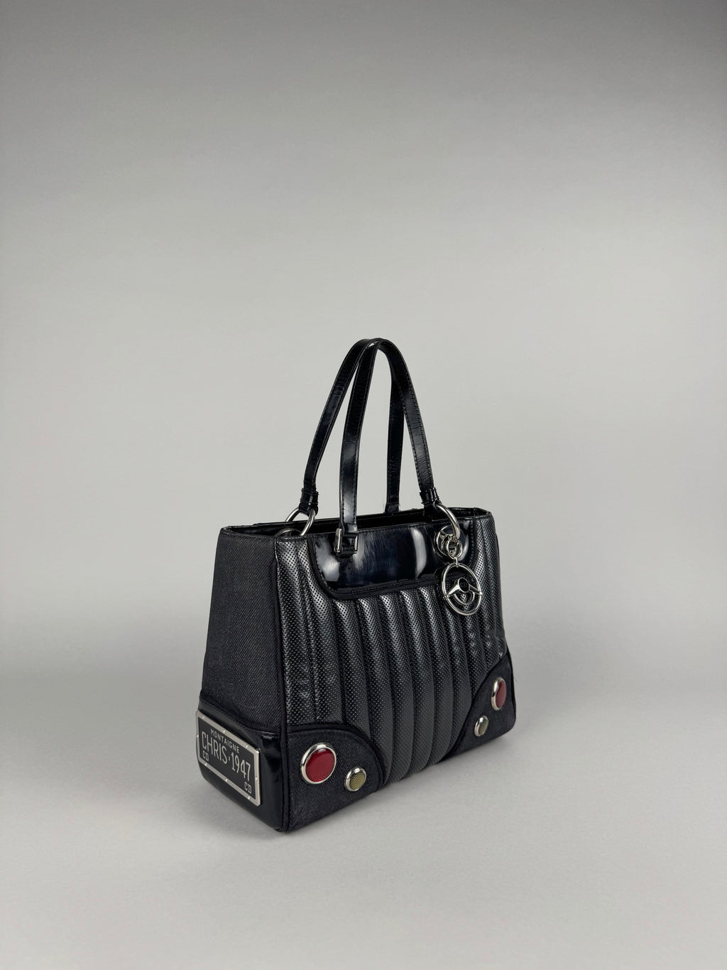 Christian Dior Cadillac Montaigne Denim and Leather Black Tote