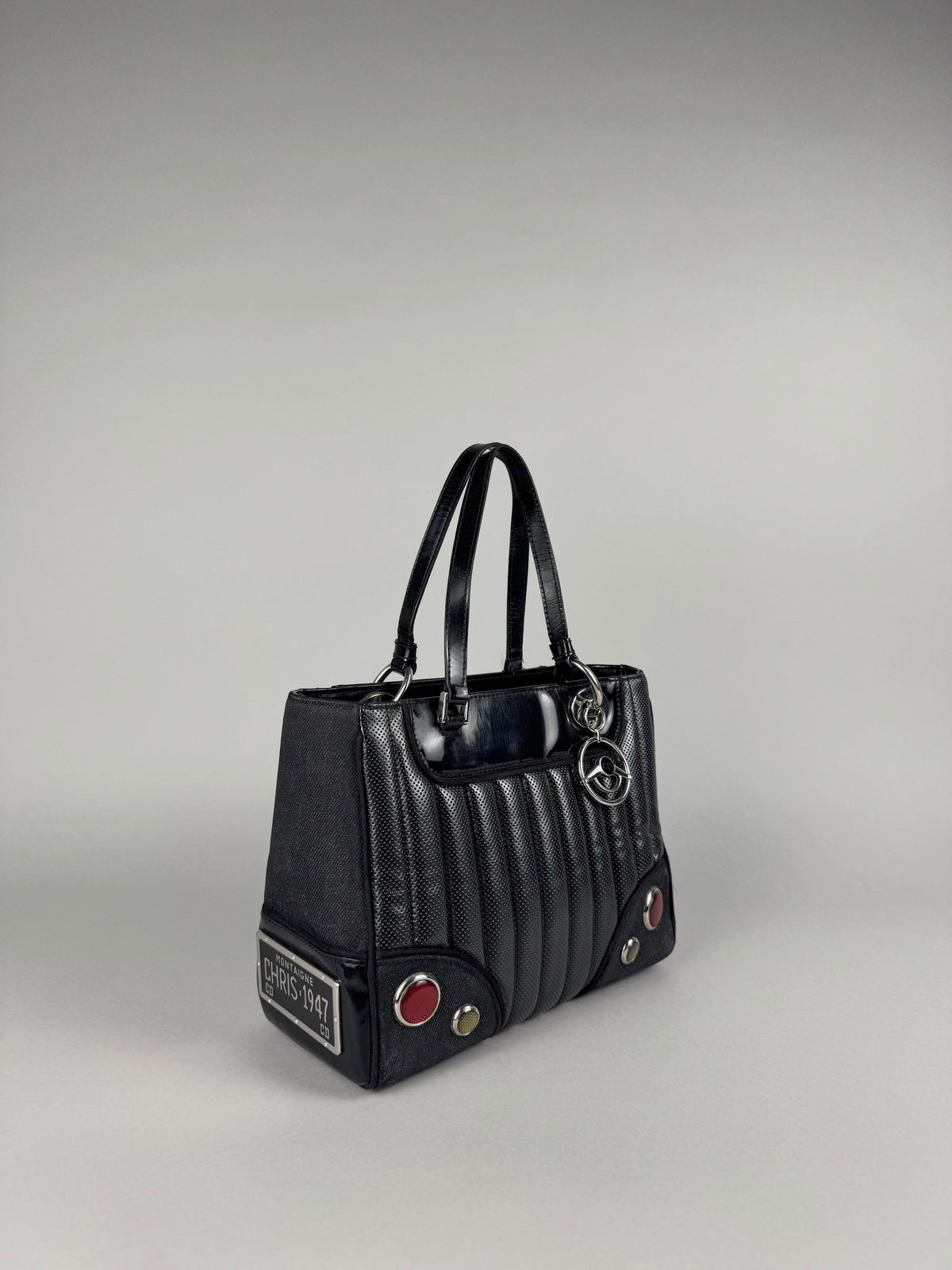 Christian Dior Cadillac Montaigne Denim and Leather Black Tote