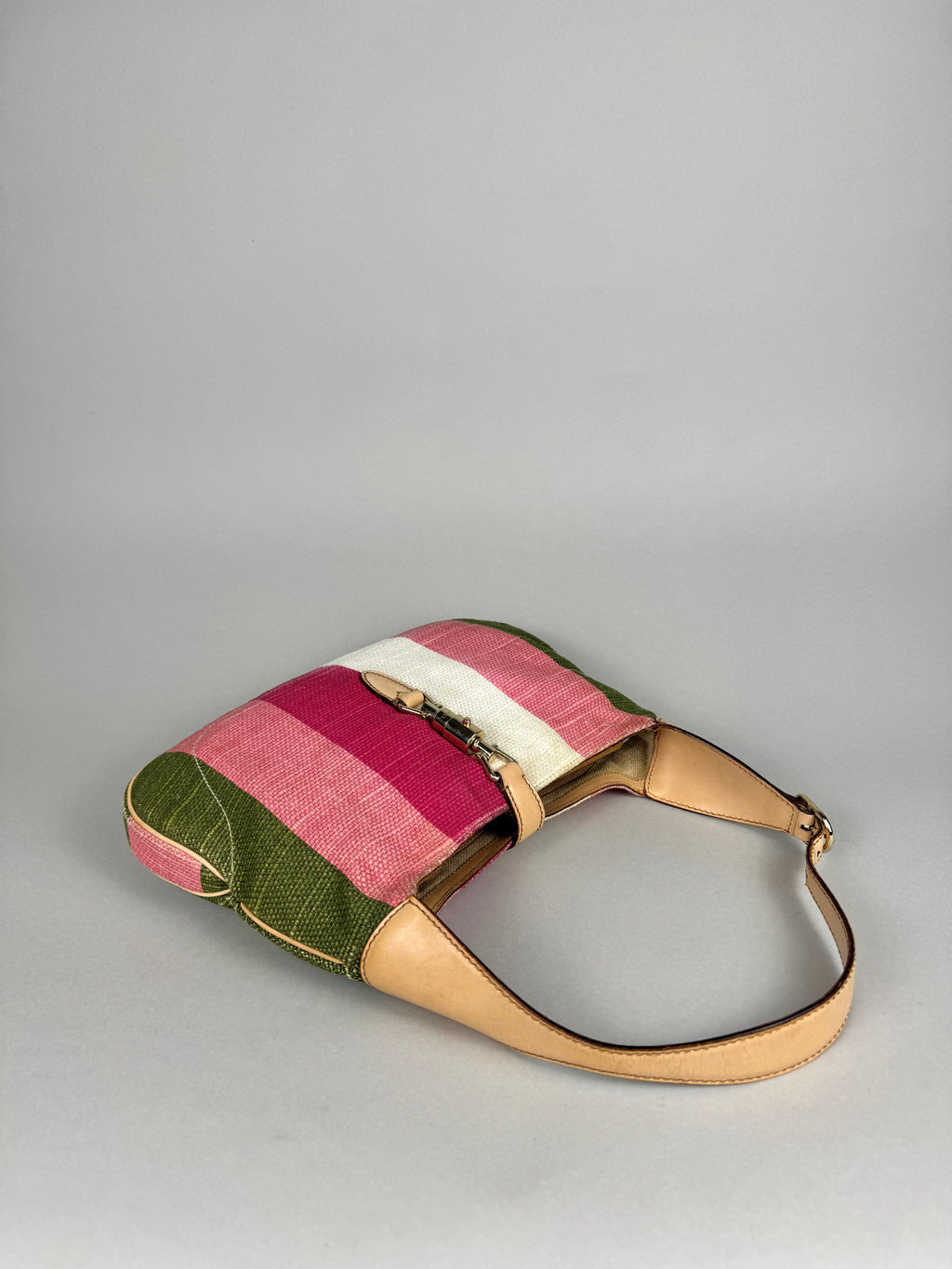 Gucci Jackie O 1961 Raffia and Leather Striped Shoulder