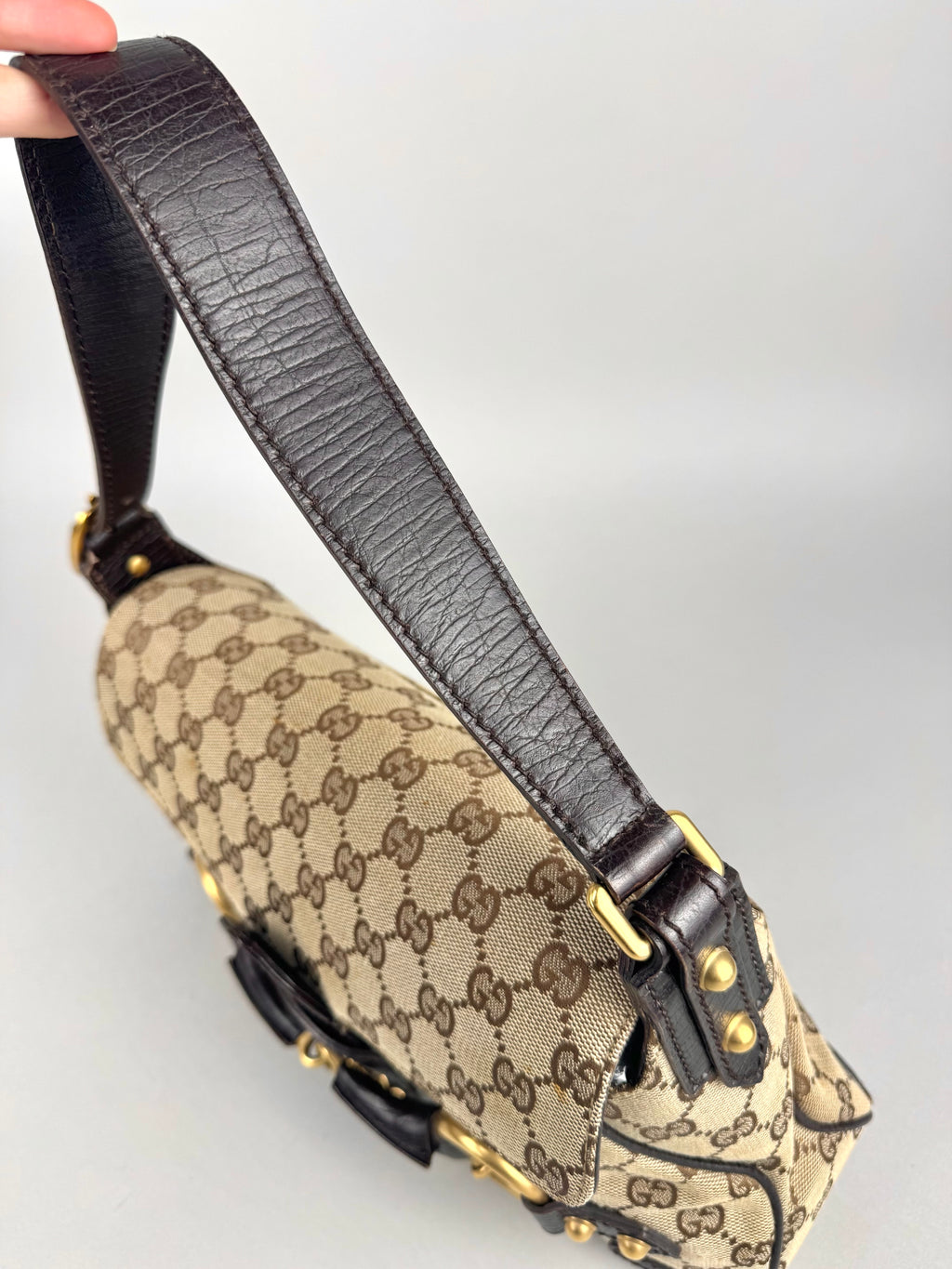 Gucci Monogram Horsebit Chain Flap Brown