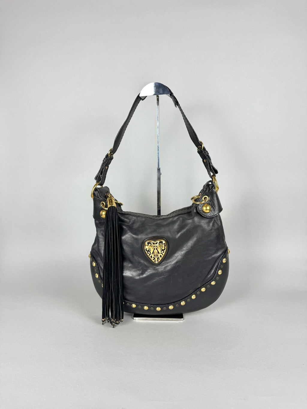 Gucci Babushka Studded Heart Hobo Leather Black