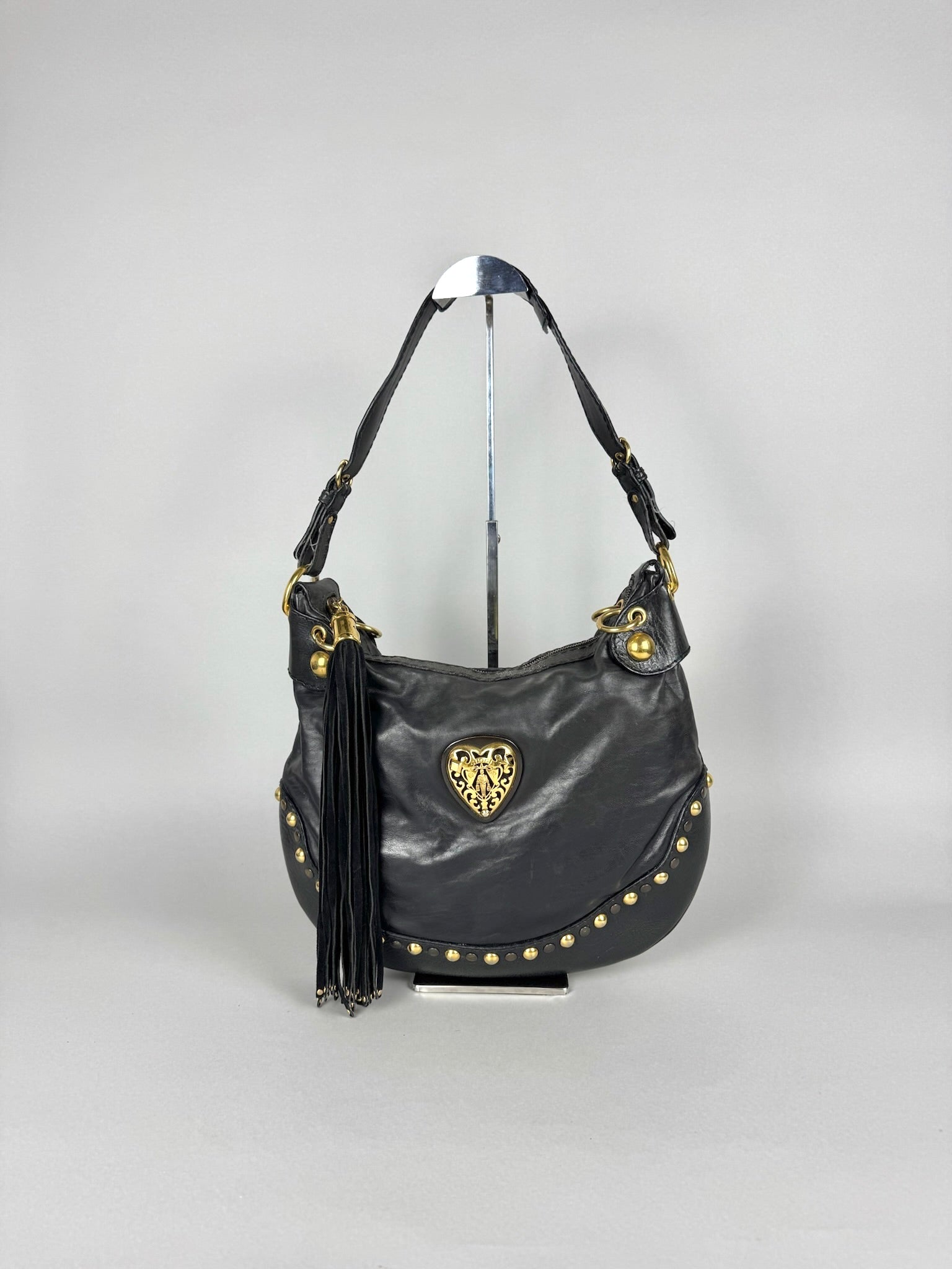 Gucci Babushka Studded Heart Hobo Leather Black