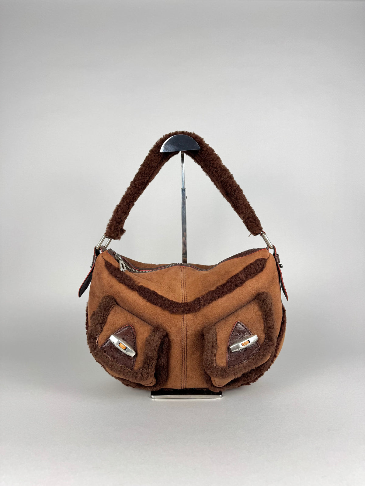 Marc Jacobs Brown Shearling Suede Pocket Shoulder