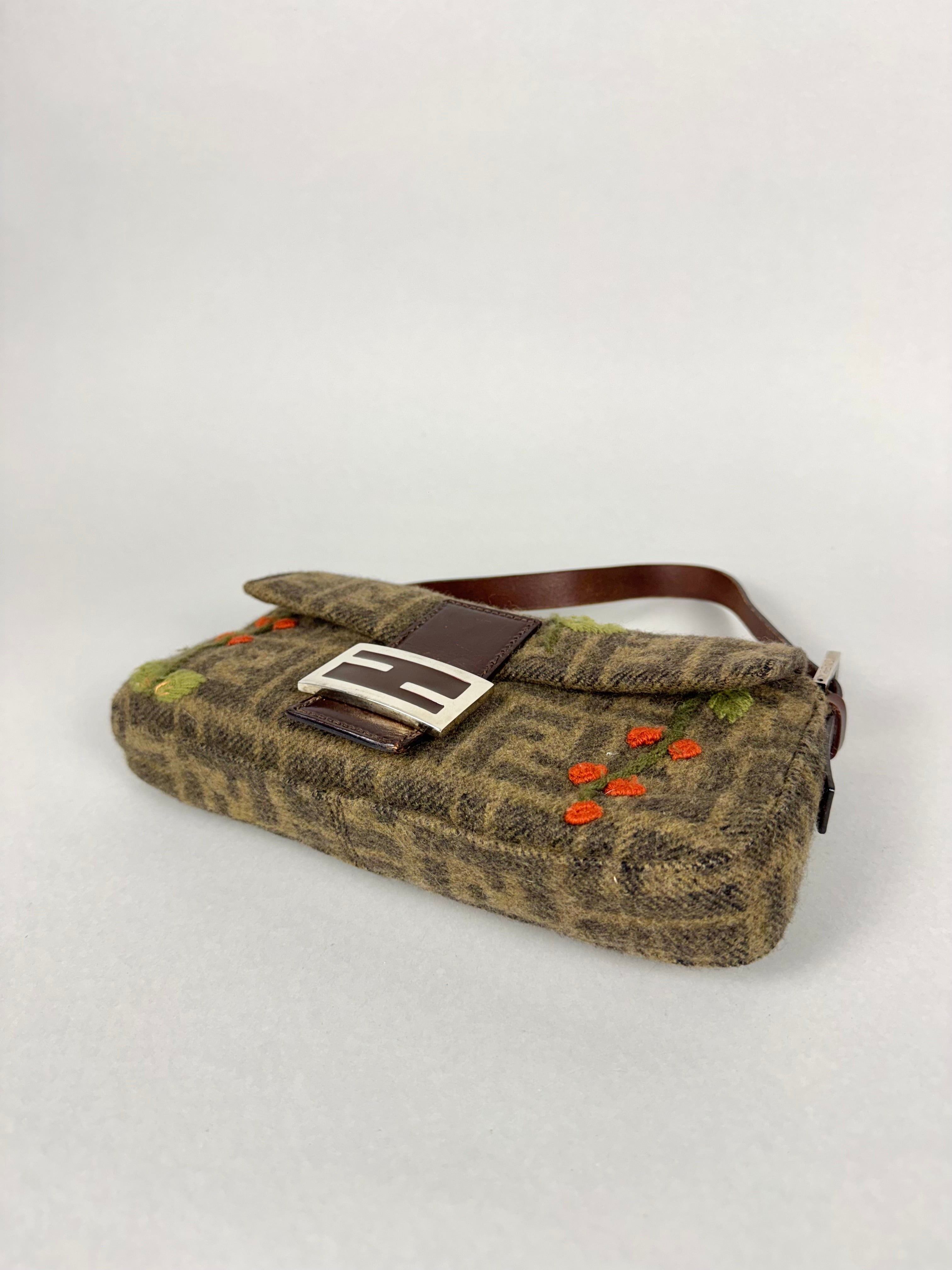Fendi Vintage Cashmere Wool Embroidered Baguette