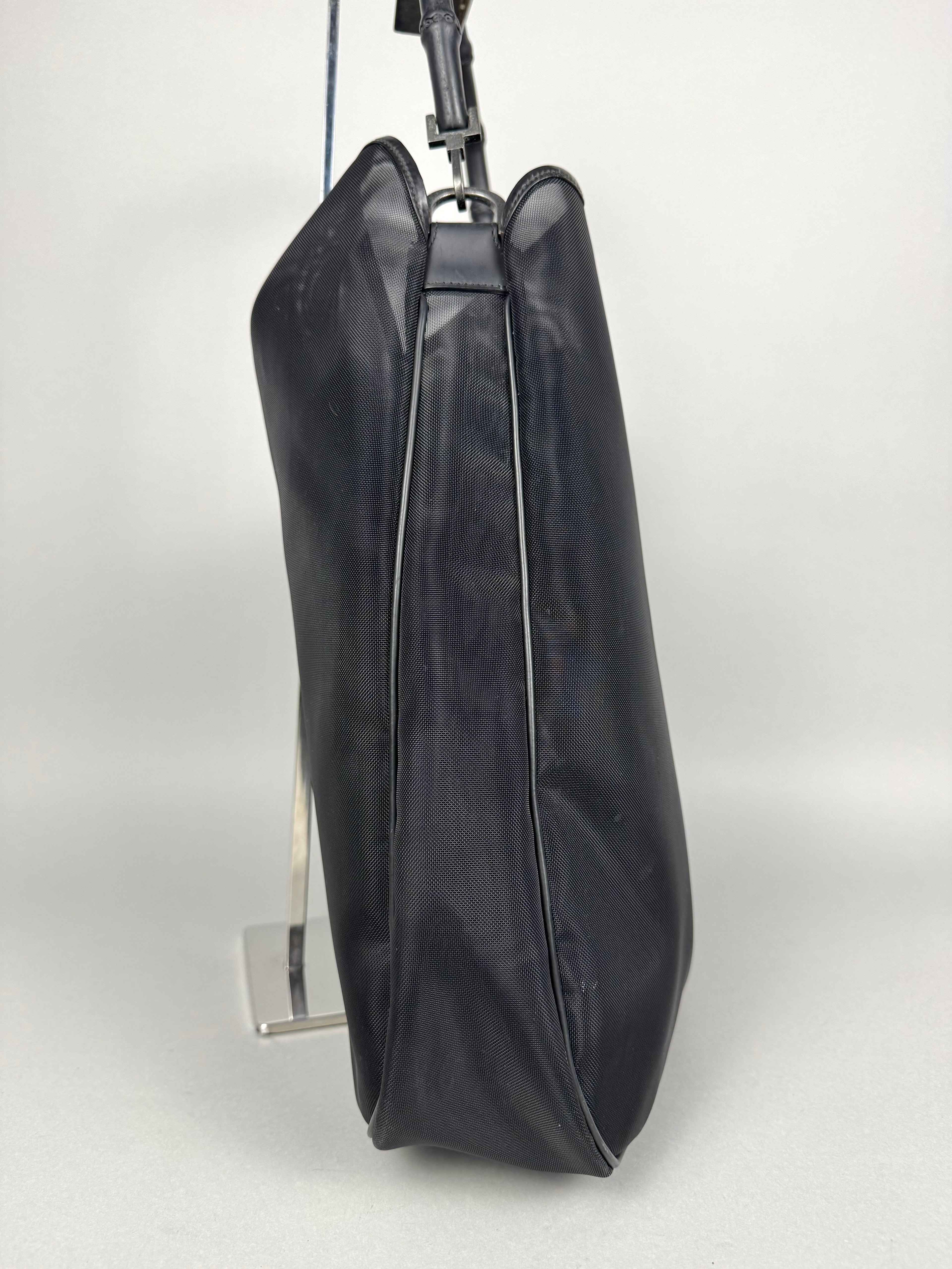 Gucci Mesh Bamboo Tote Bag in Black with Pouch