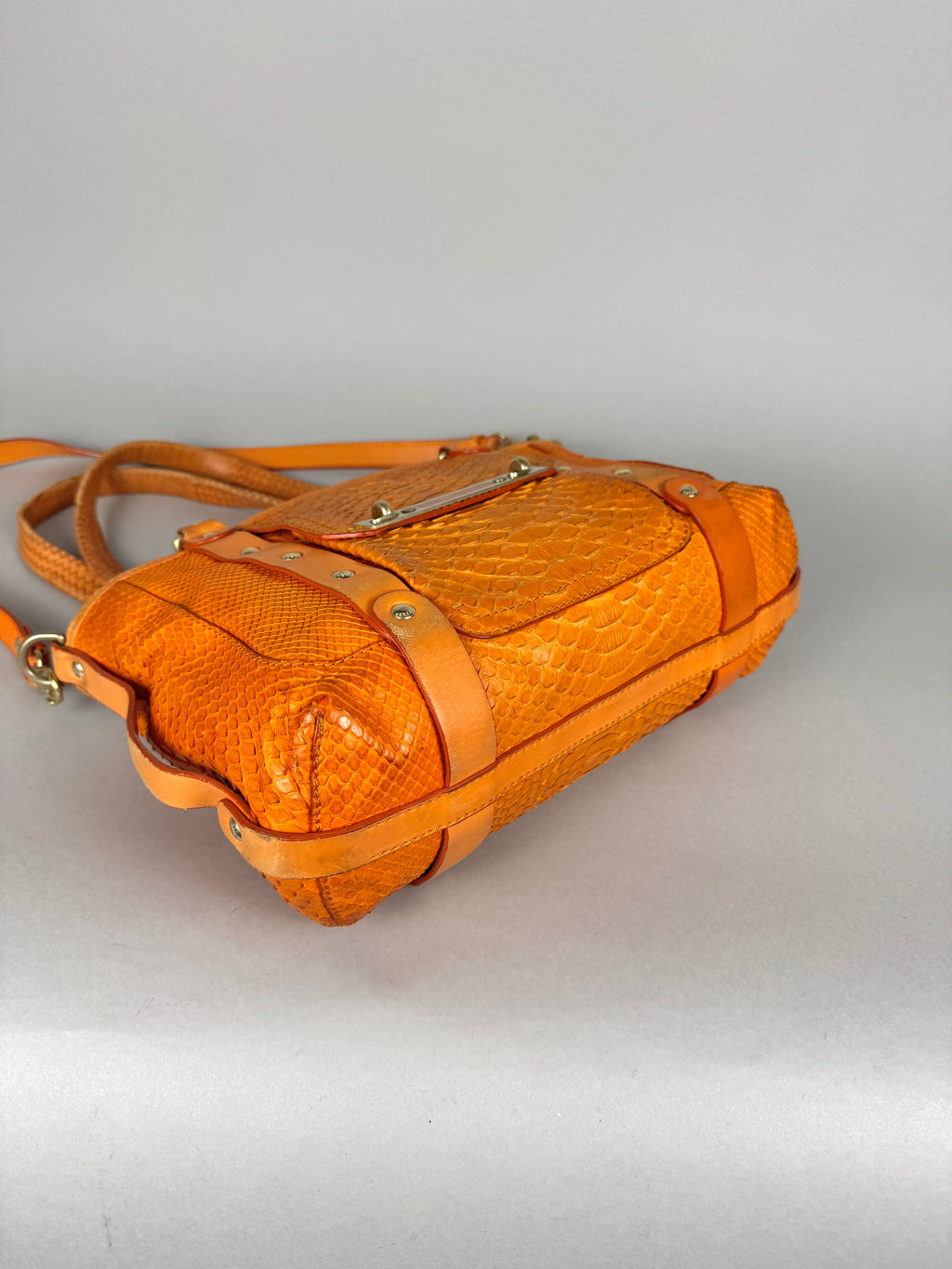 Versace Orange Python and Leather Tote