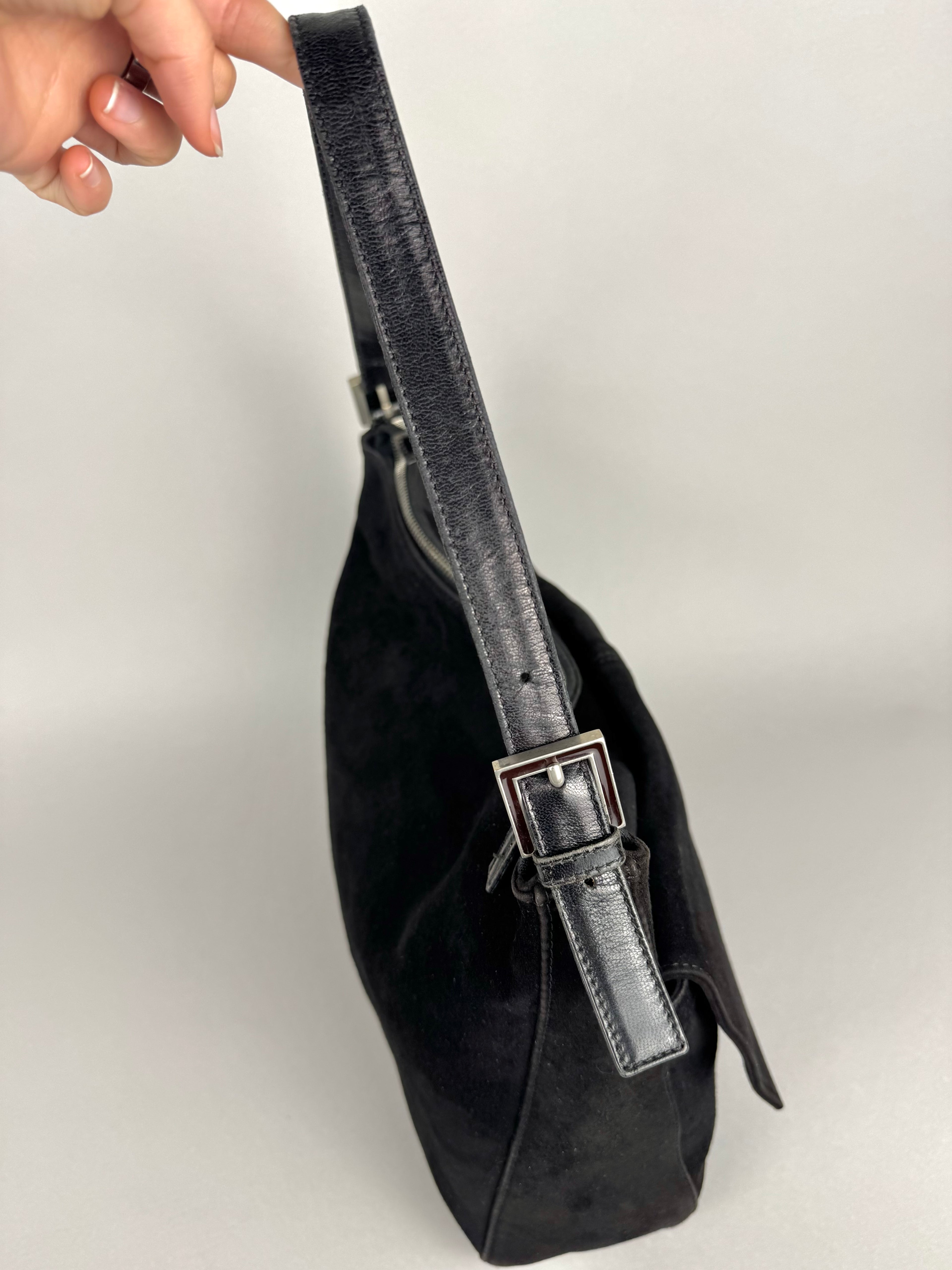 Fendi Mamma Baguette Black Suede Leather