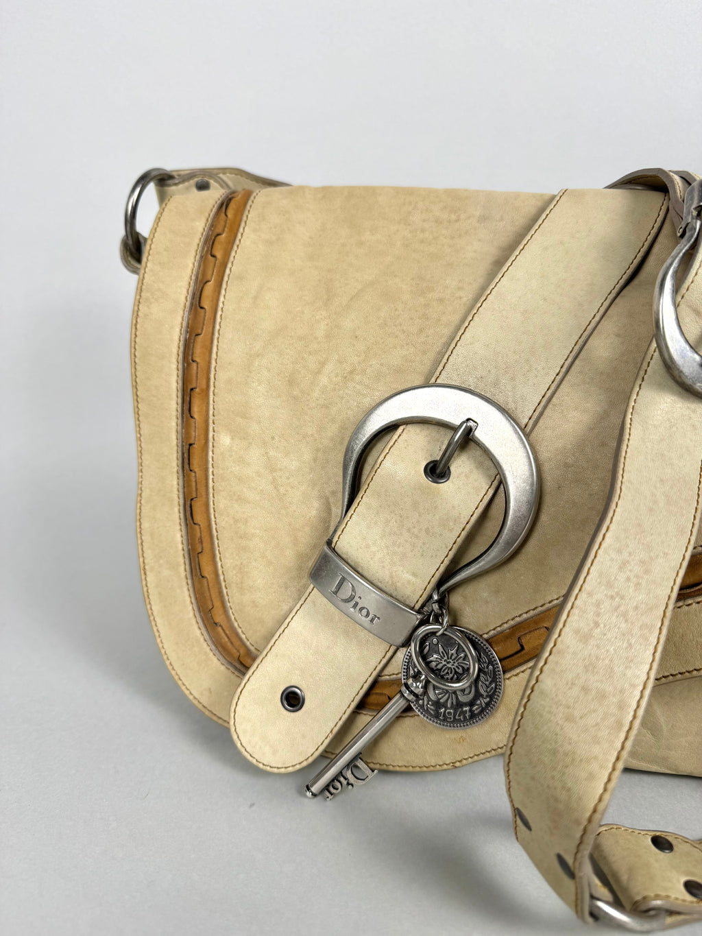 Christian Dior Gaucho Leather Off White Crossbody