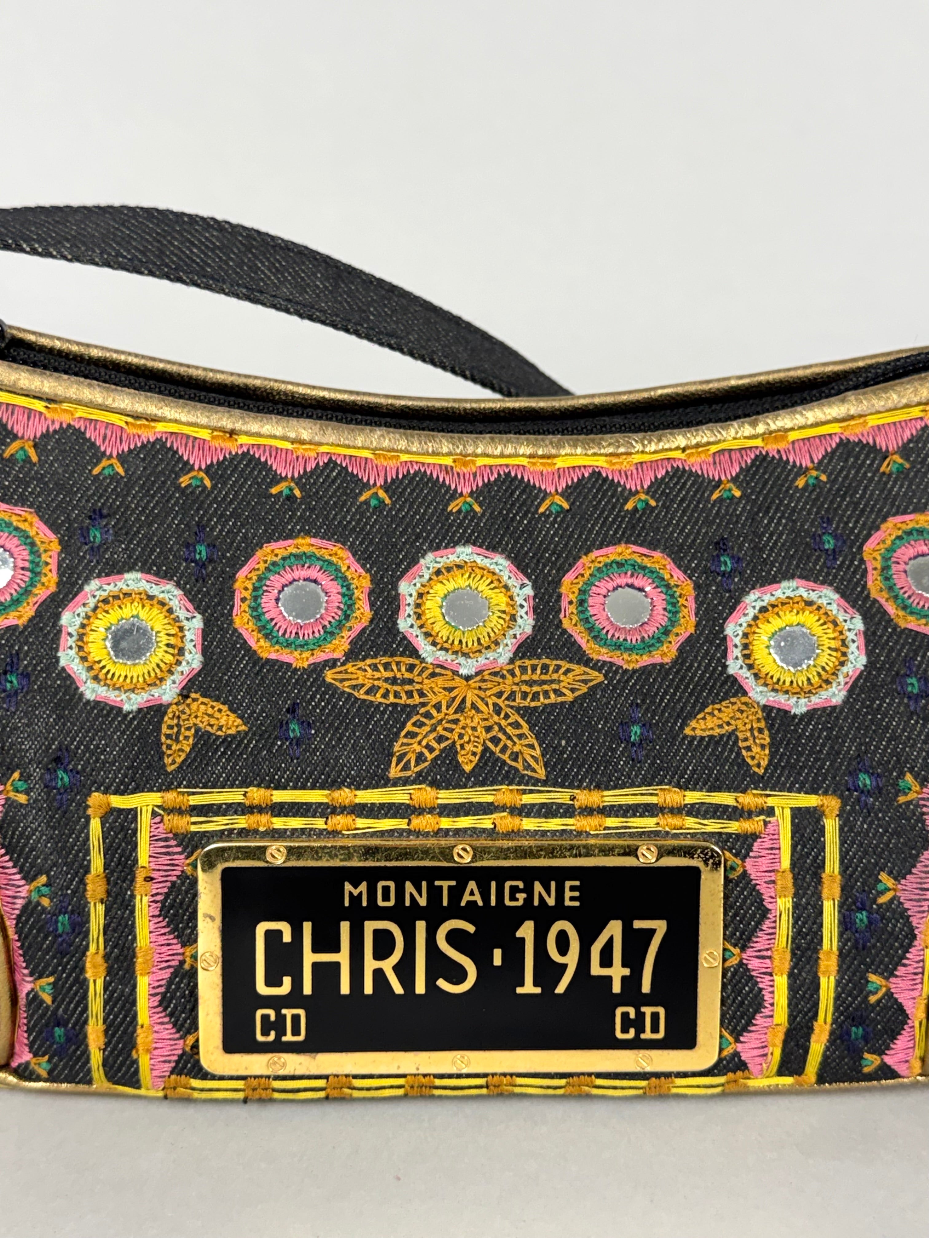 Christian Dior Embroidered Montaigne Cadillac 1947 Denim Bag