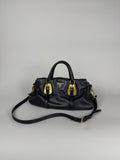 Prada Satchel Soft Calfskin Trimmed Leather Black