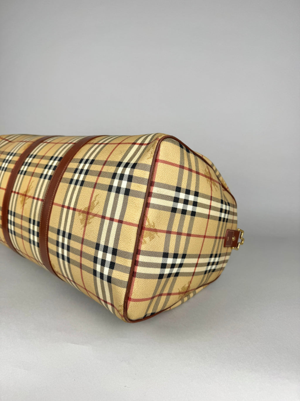 Burberry Brown Leather And Haymarket Check Coated Canvas Travel Duffel