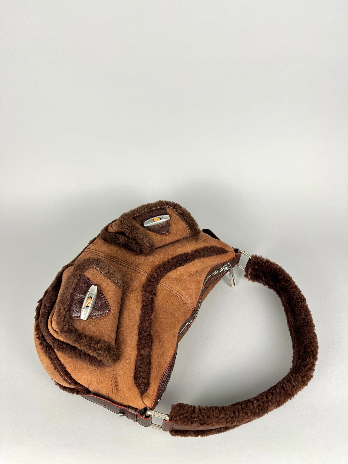 Marc Jacobs Brown Shearling Suede Pocket Shoulder