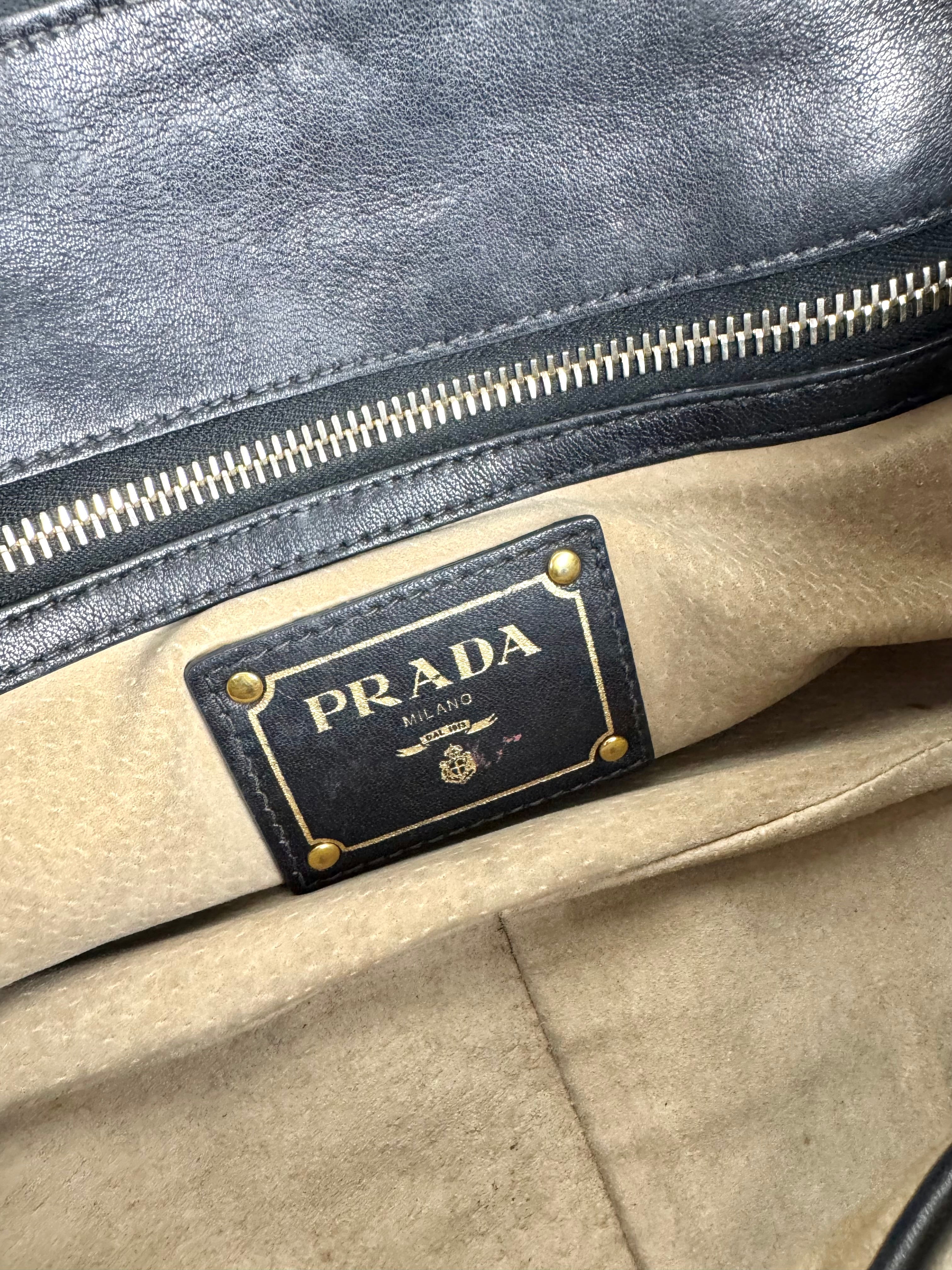 Prada Satchel Soft Calfskin Trimmed Leather Black