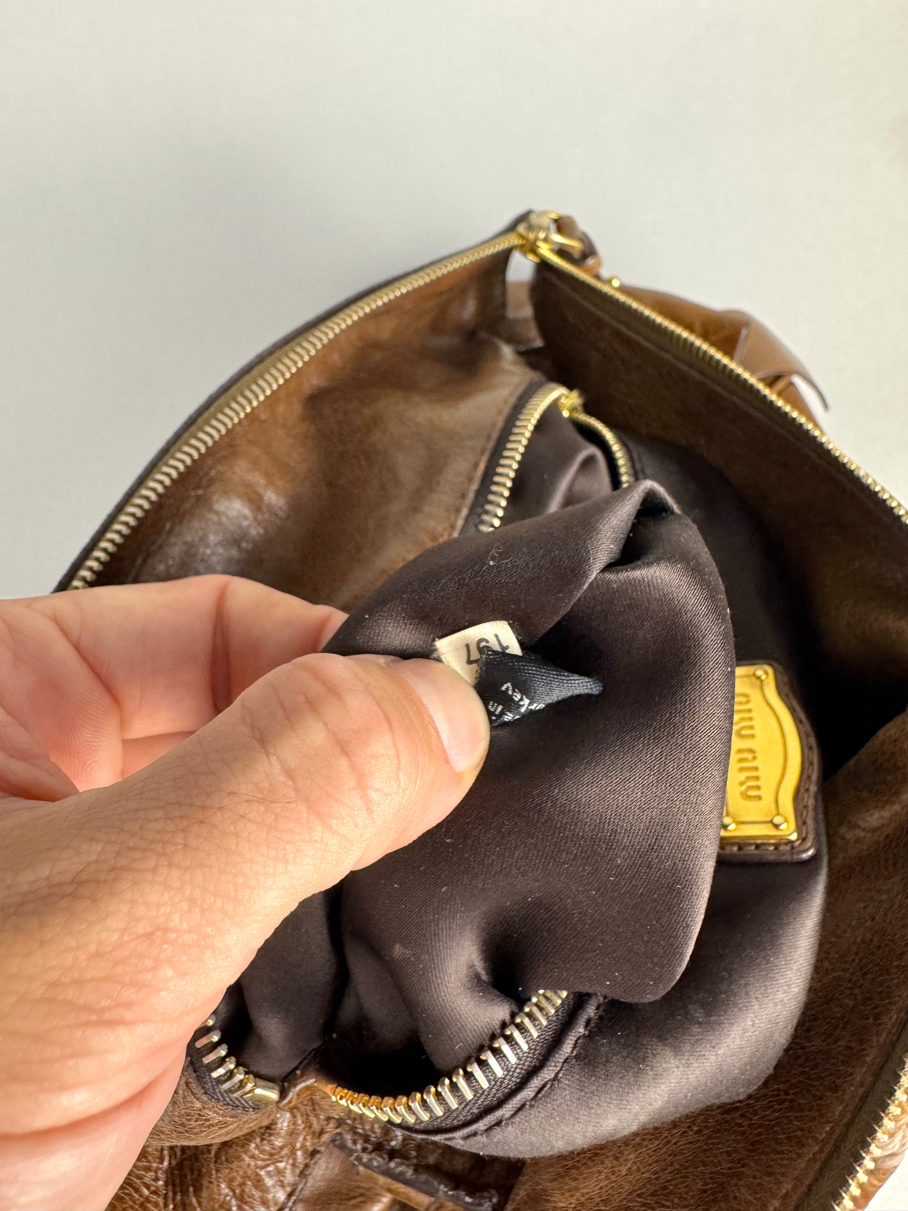Miu Miu Lux Bow Vitello Leather Brown Tote