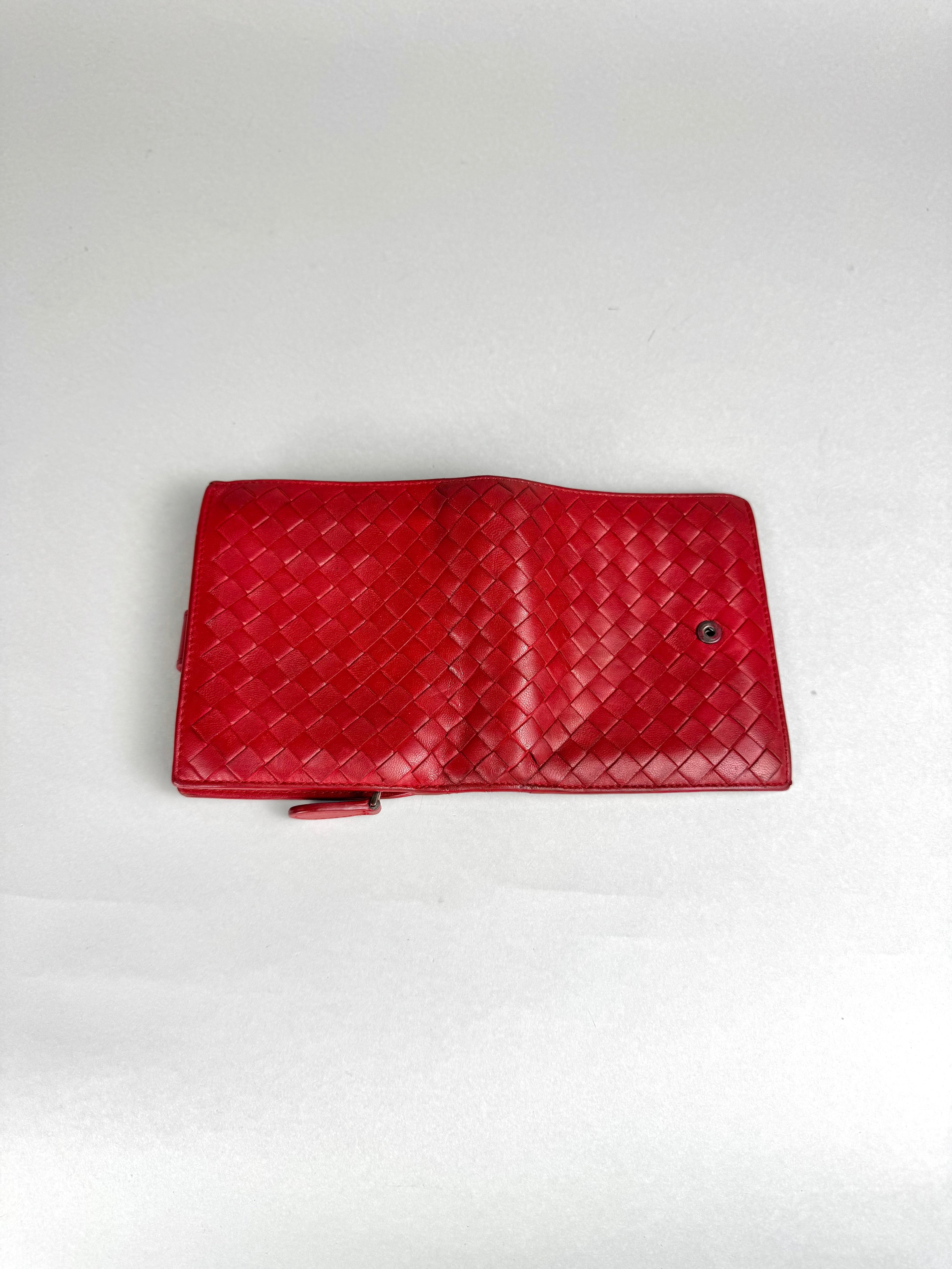 Bottega Veneta Intrecciato Red Leather Wallet