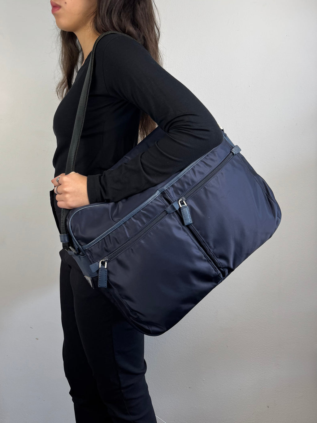 Prada Nylon Messenger Bag Navy