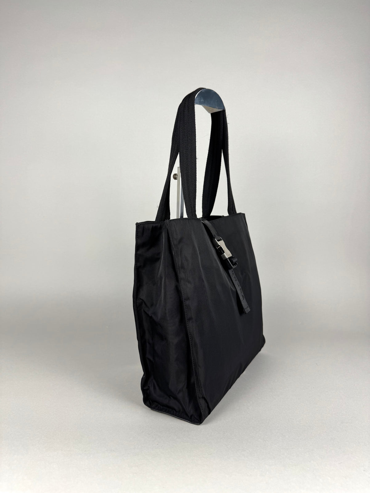 Prada Tessuto Buckle Nylon Black Tote
