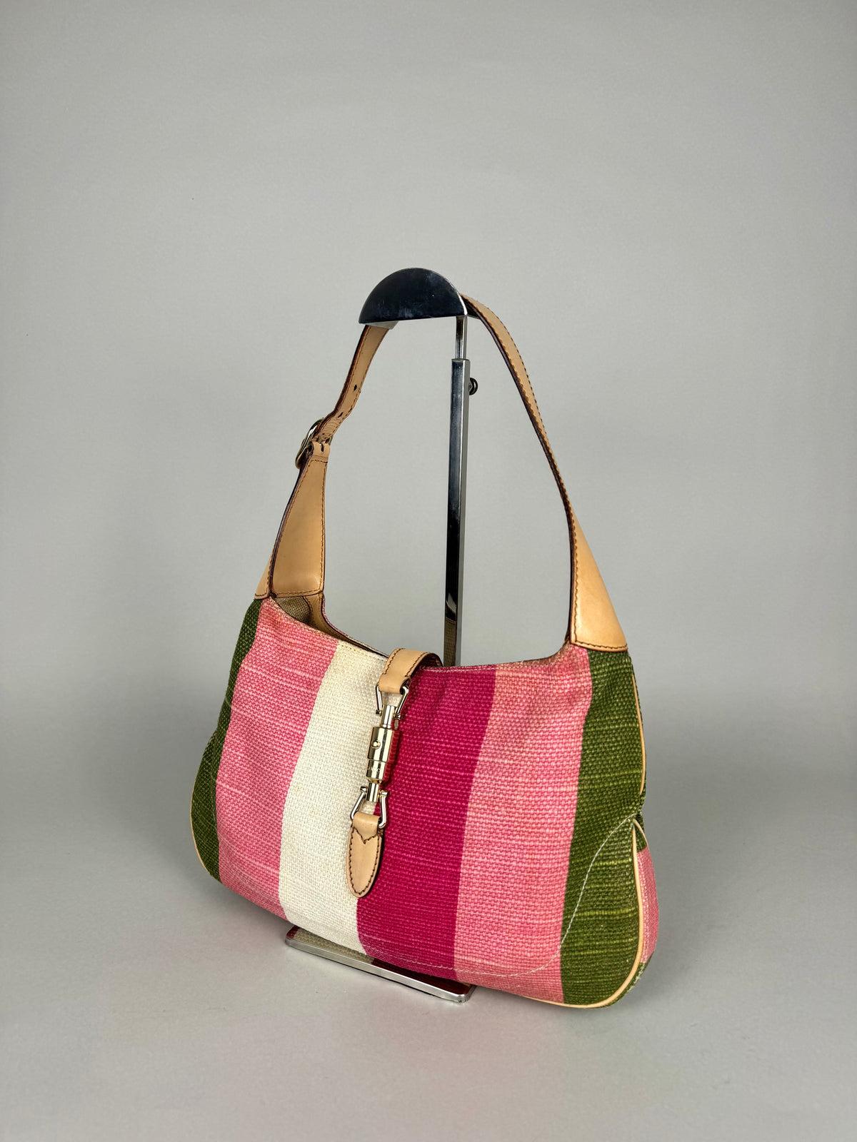 Gucci Jackie O 1961 Raffia and Leather Striped Shoulder