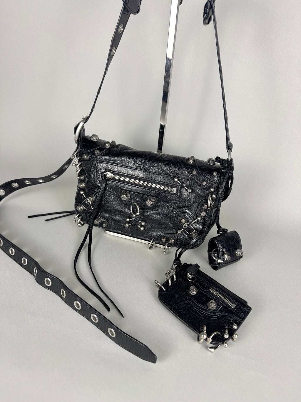 Balenciaga Agneau Arena XS Piercing Le Cagole Flap Bag Leather Black