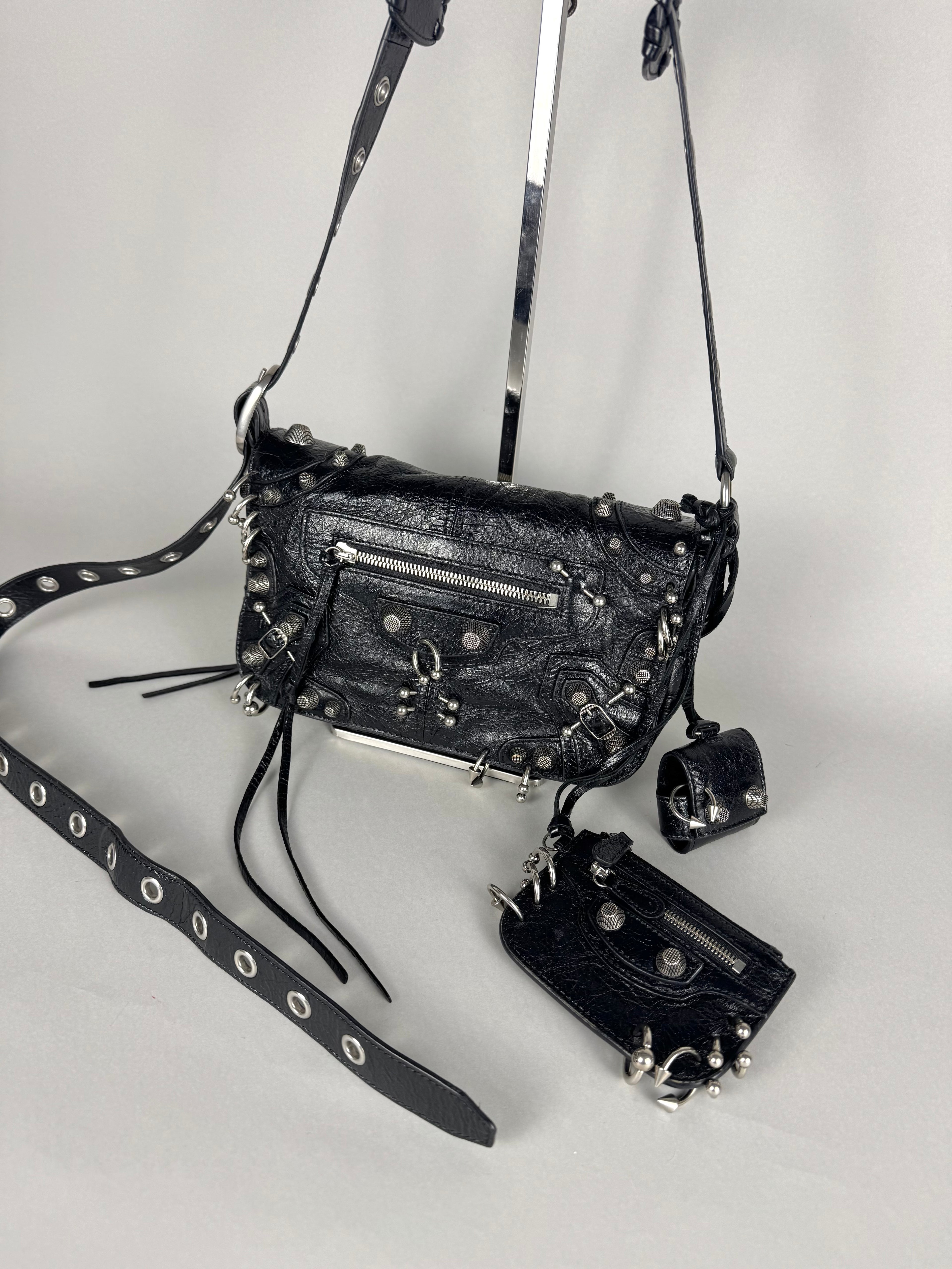 Balenciaga Agneau Arena XS Piercing Le Cagole Flap Bag Leather Black