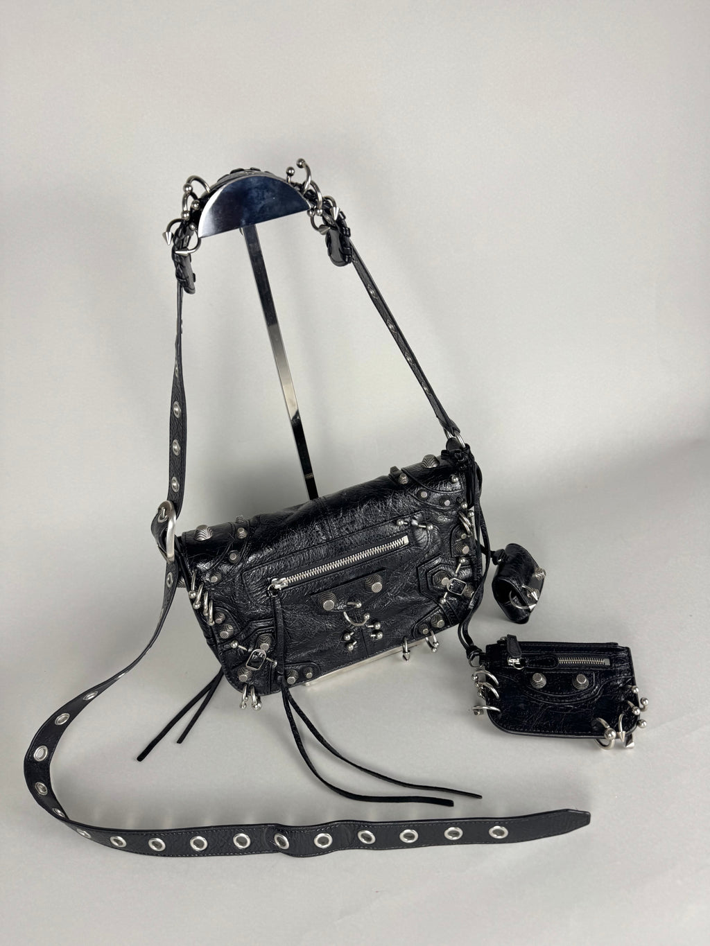 Balenciaga Agneau Arena XS Piercing Le Cagole Flap Bag Leather Black