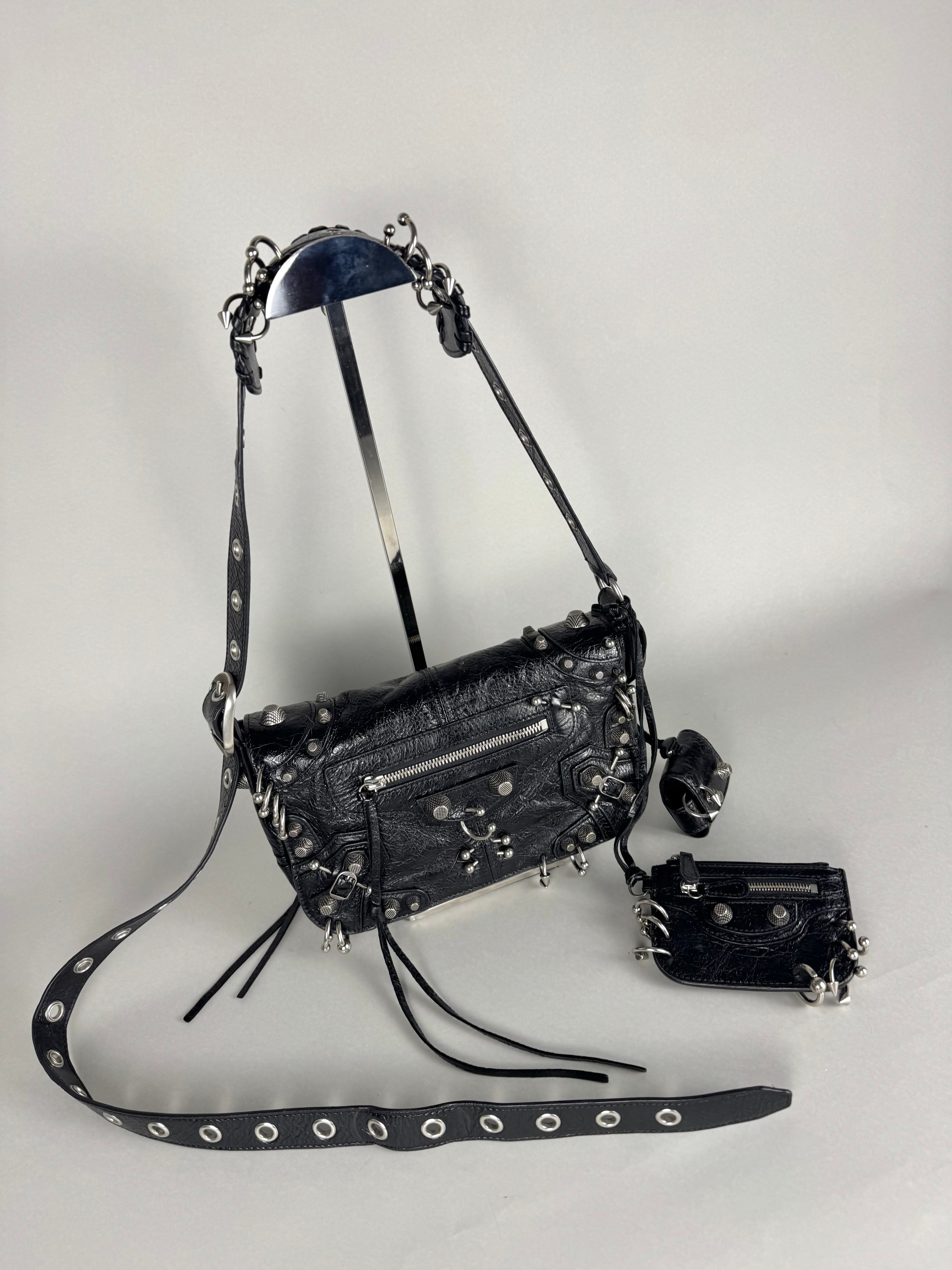 Balenciaga Agneau Arena XS Piercing Le Cagole Flap Bag Leather Black