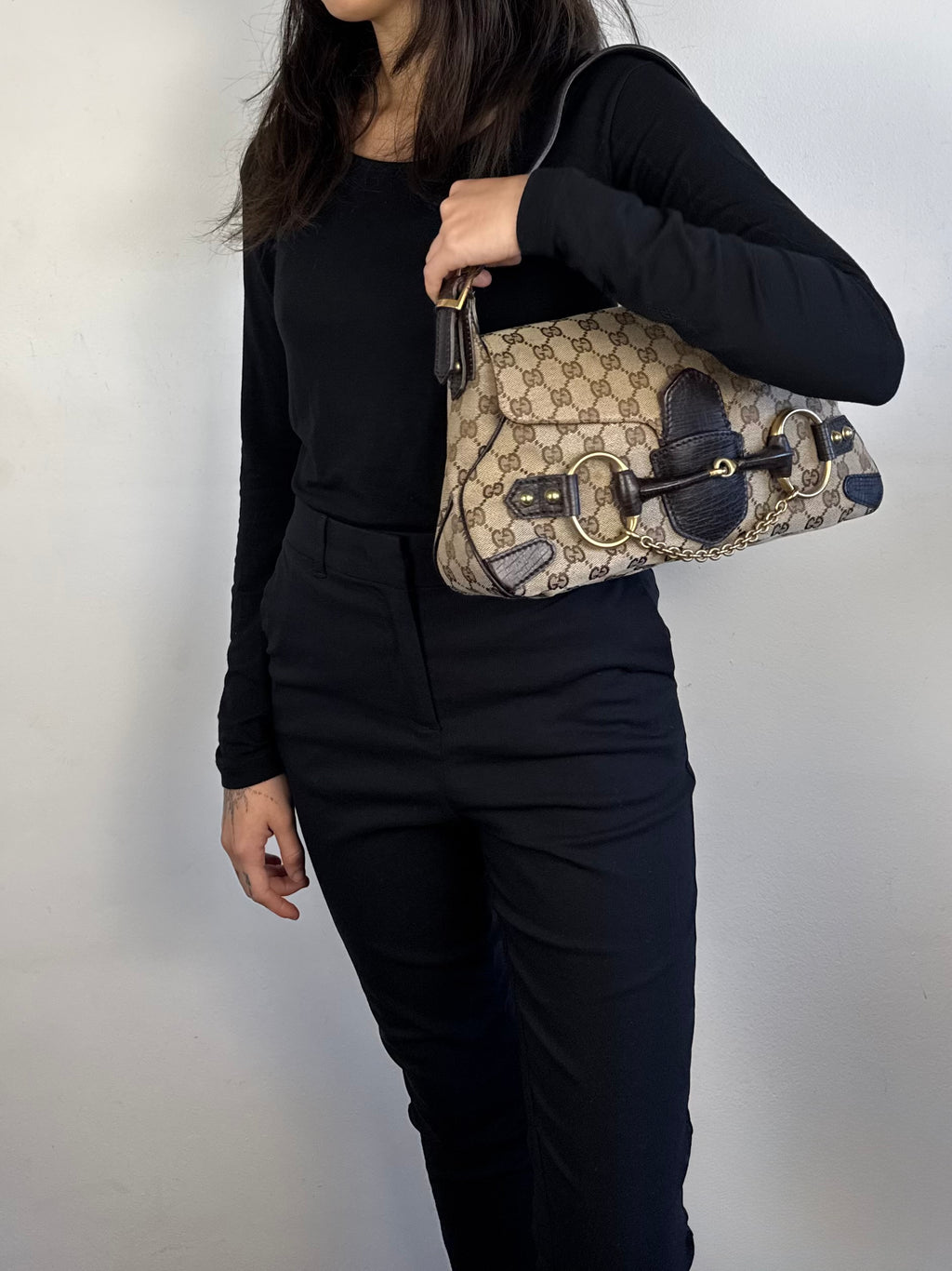 Gucci Monogram Horsebit Chain Flap Brown