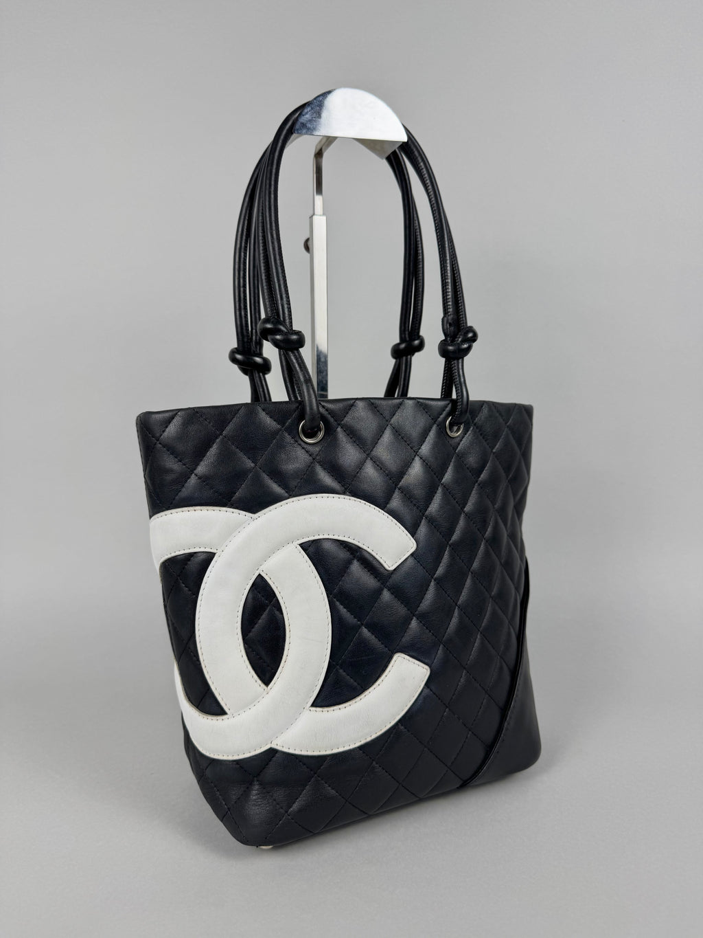 Chanel Cambon Calfskin Black Leather Quilted Medium Tote