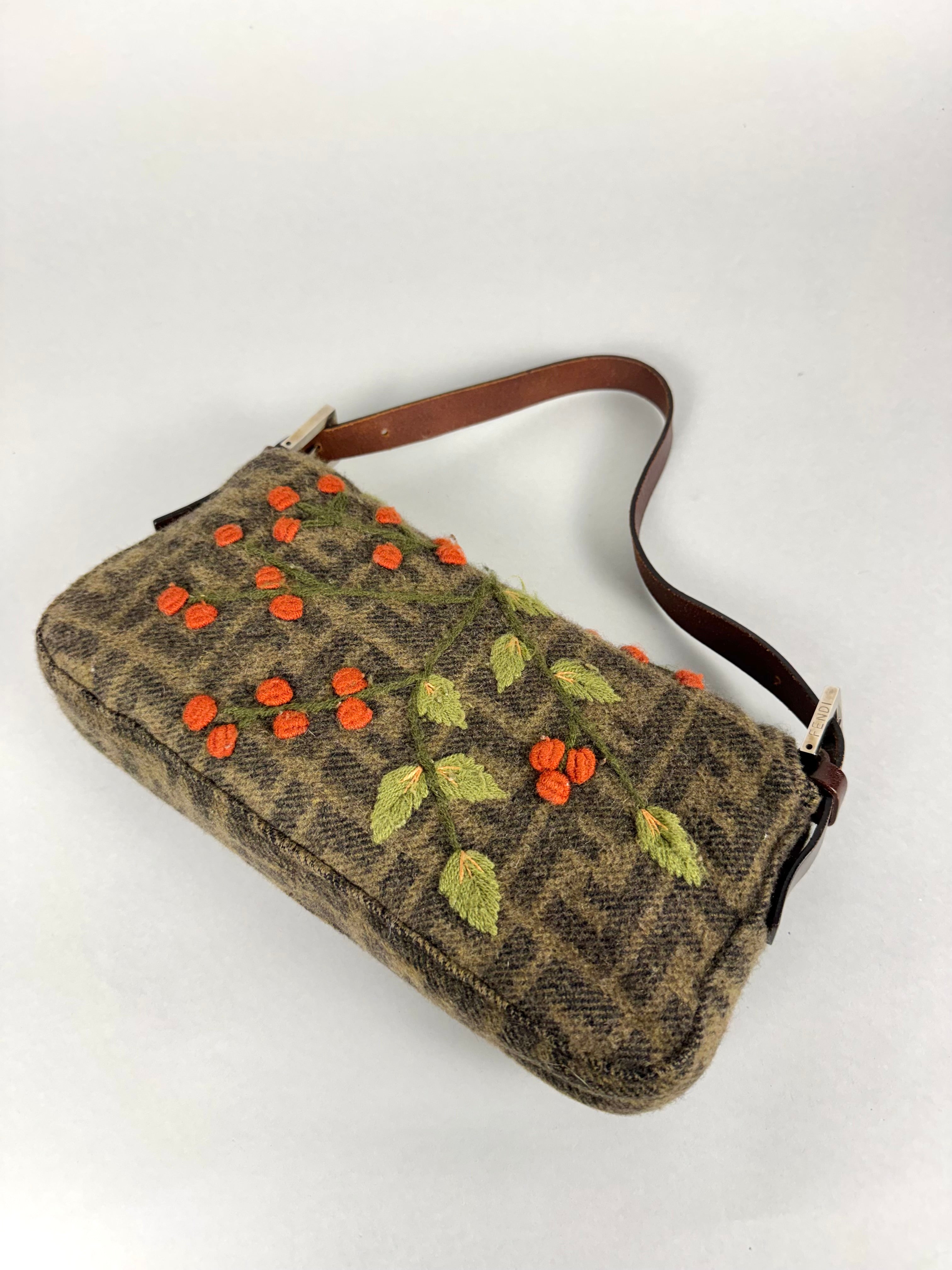 Fendi Vintage Cashmere Wool Embroidered Baguette