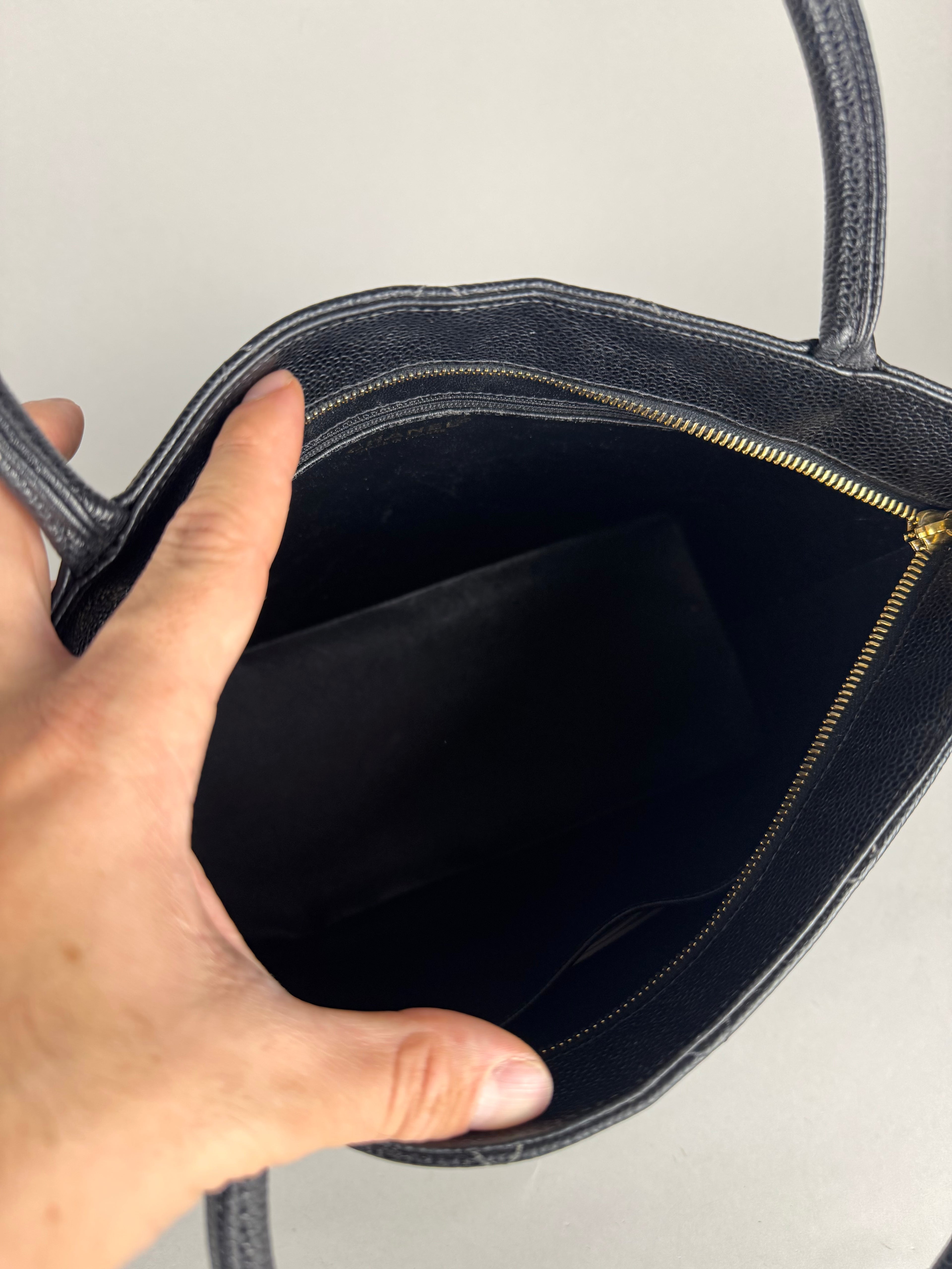 Chanel Medallion Black Leather Caviar Tote