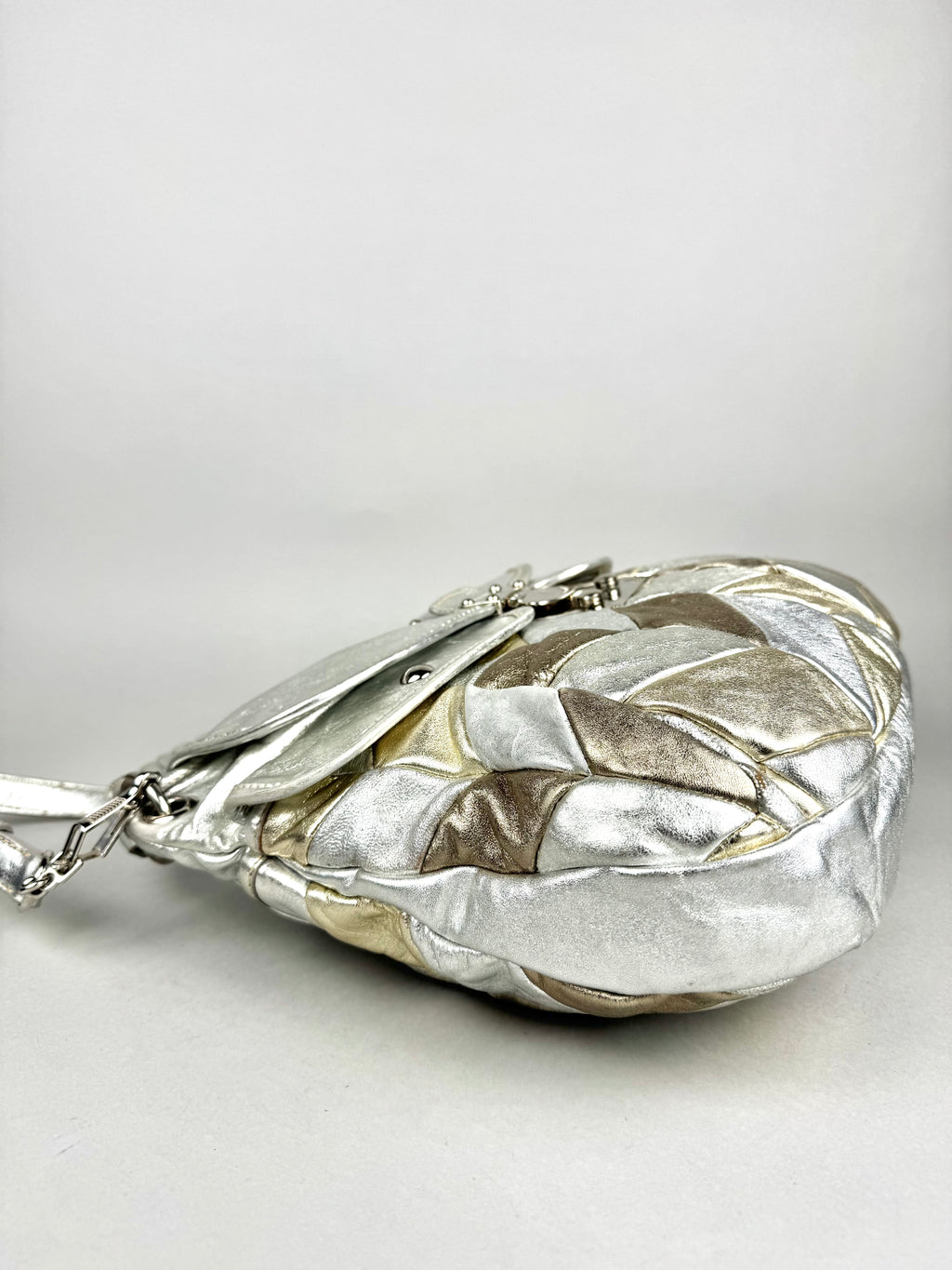 Miu Miu Silver Leather Harlequin Patchwork Coffer Matelass Hobo