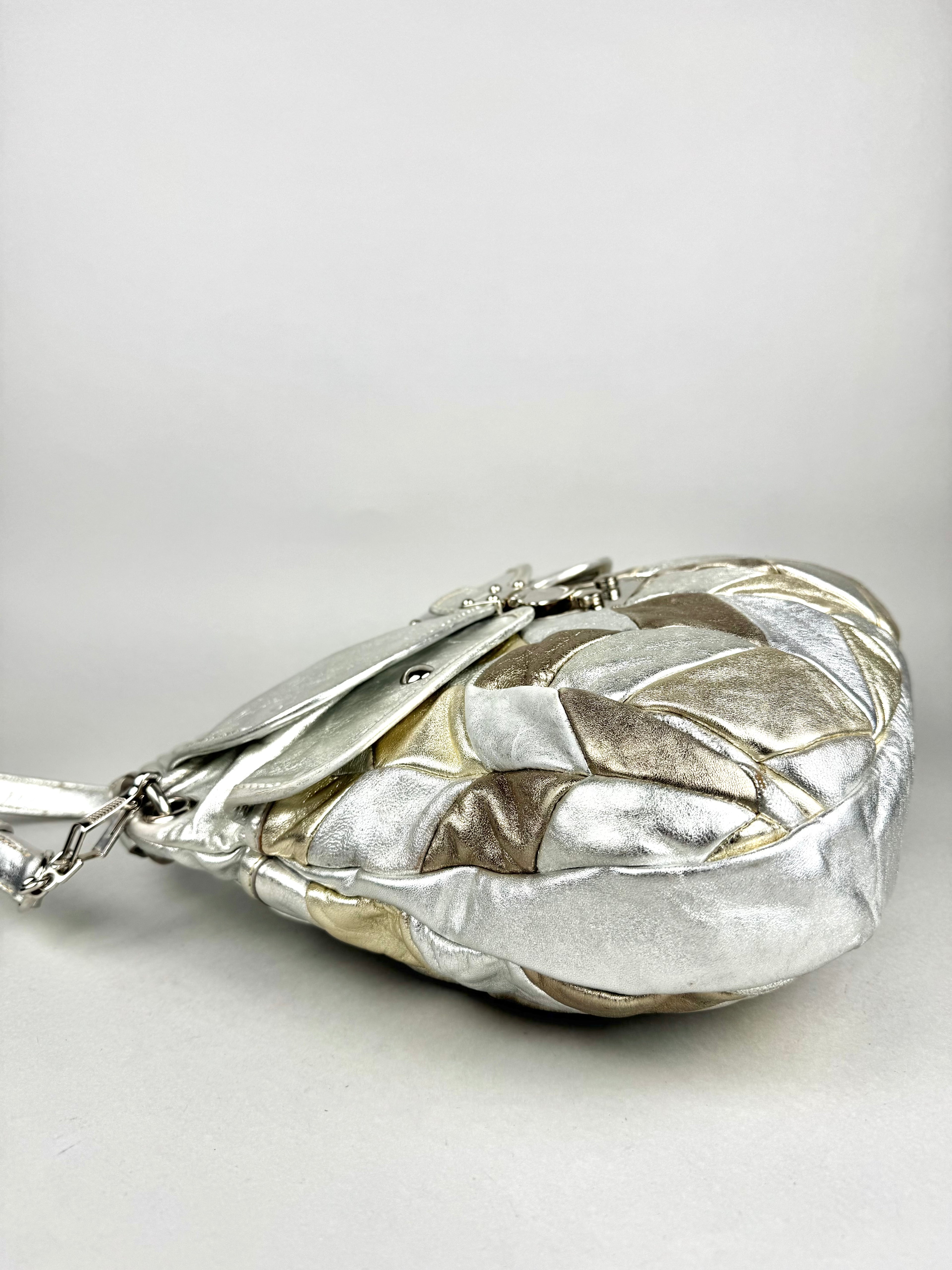 Miu Miu Silver Leather Harlequin Patchwork Coffer Matelass Hobo