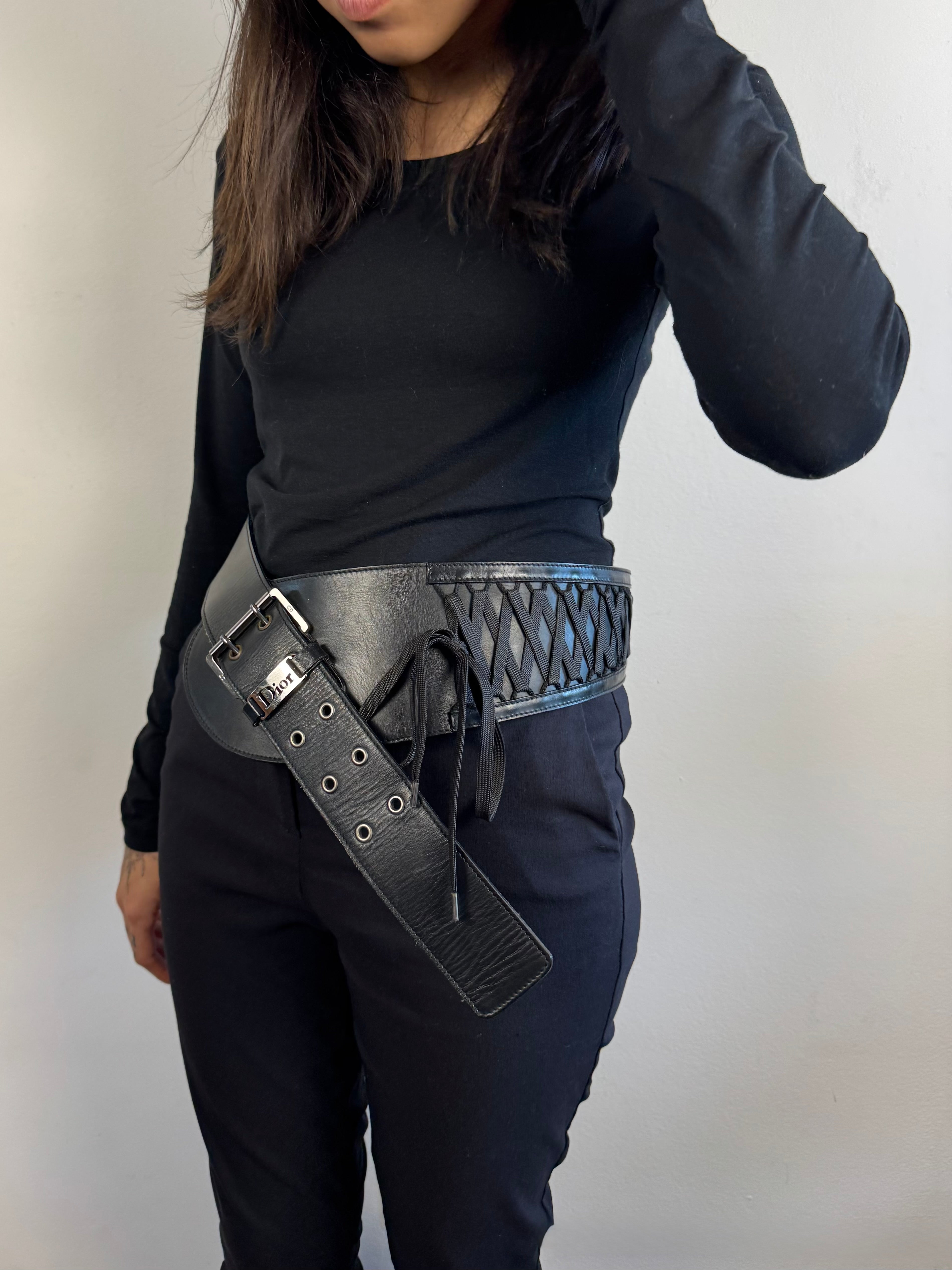 Christian Dior Admit it Corset Black Leather Belt
