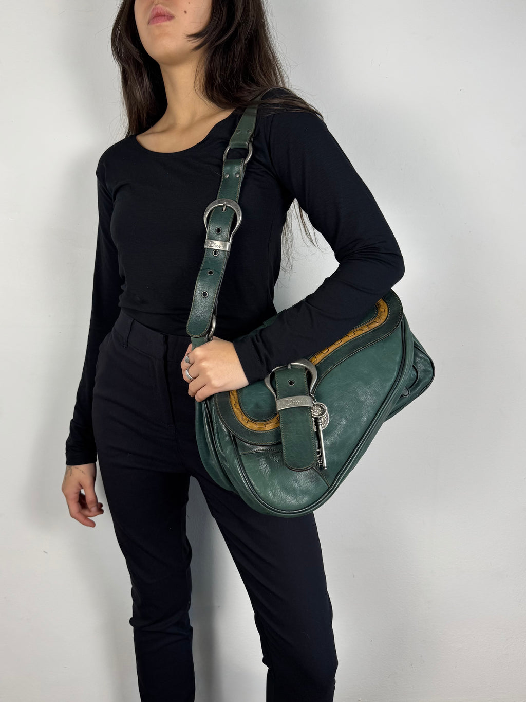 Christian Dior Gaucho Double Leather Green