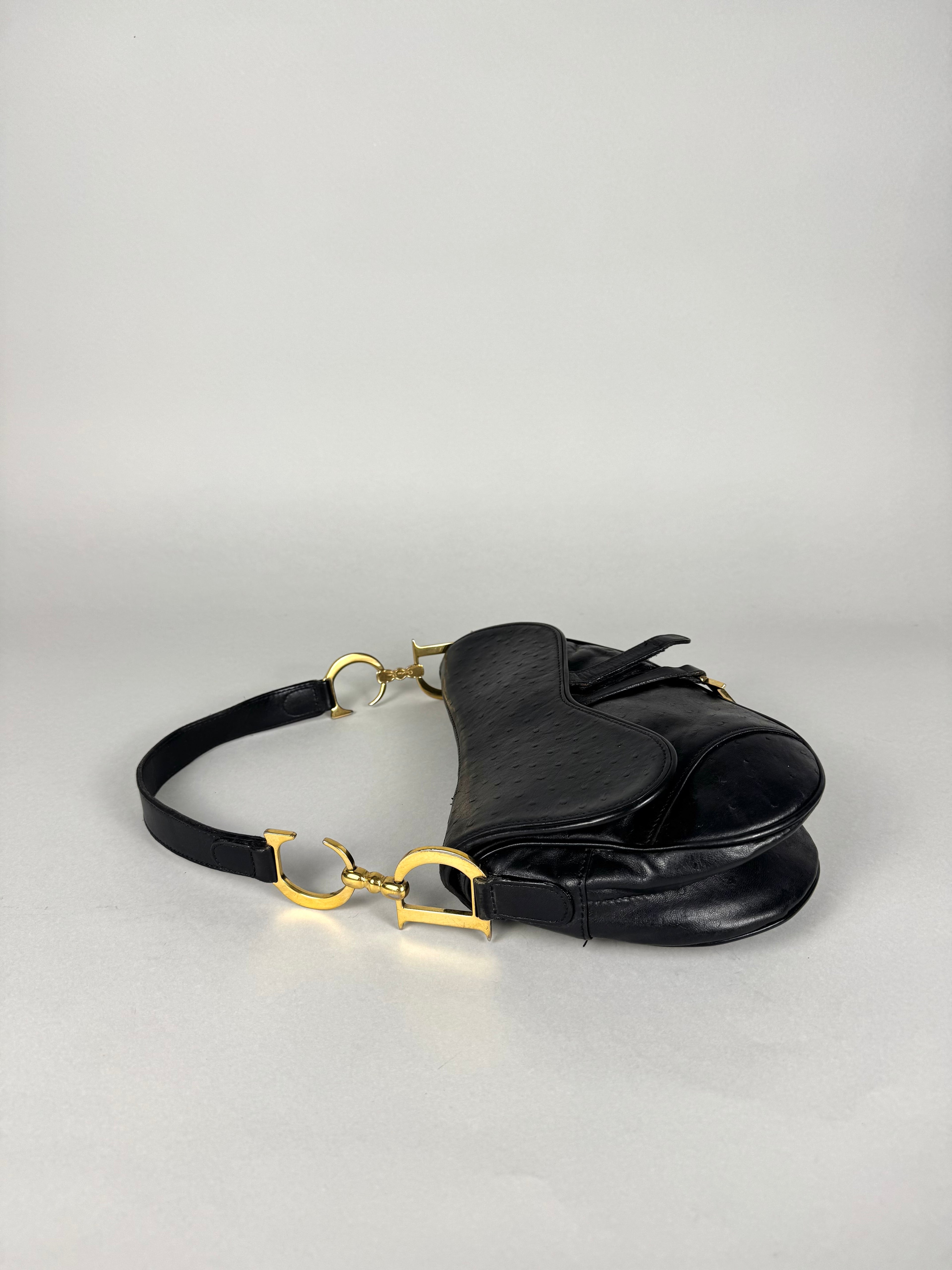 Christian Dior Saddle Ostrich Leather Black